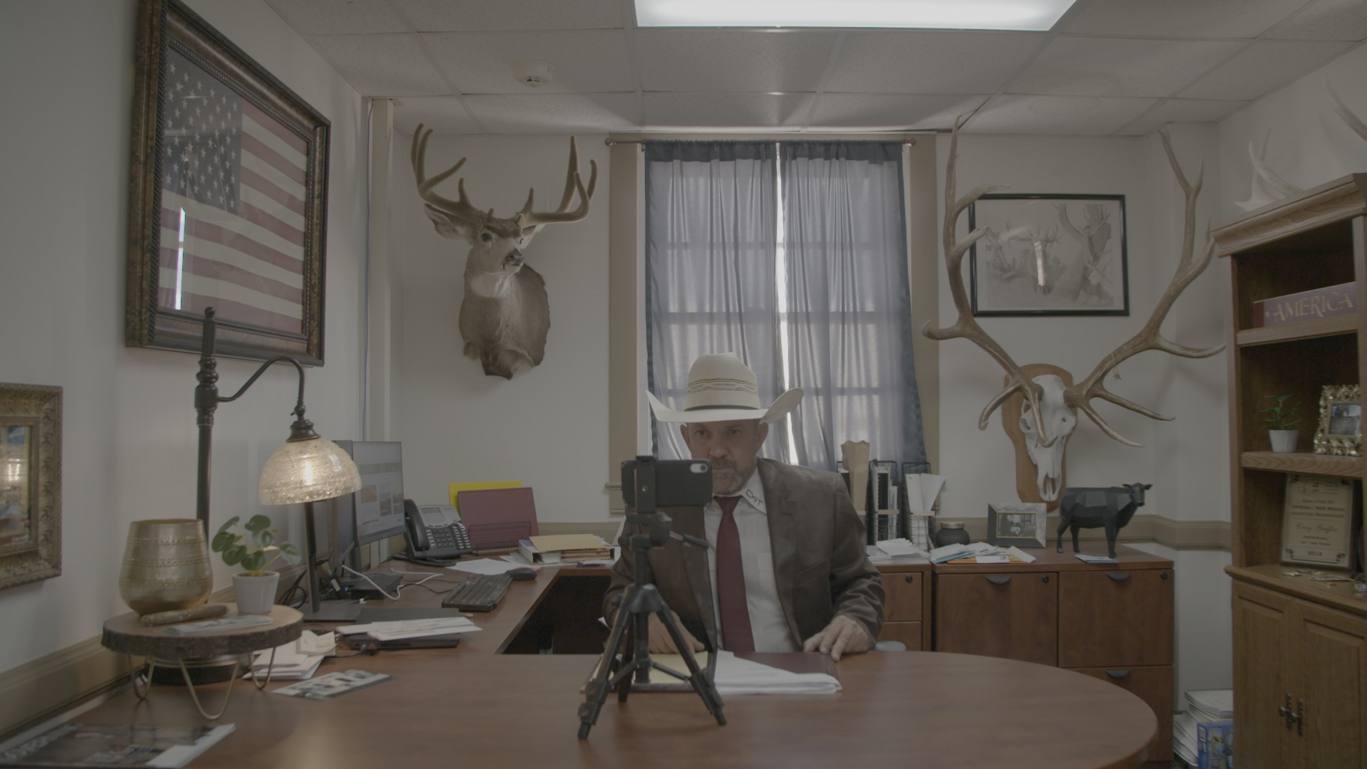 Couy Griffin in his office in Otero County.
