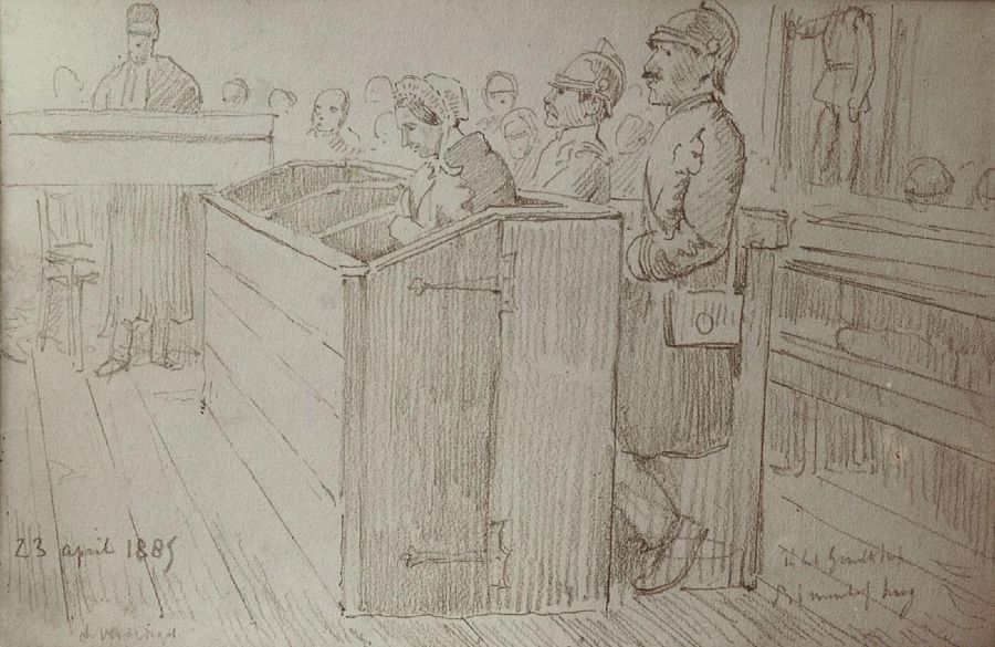 Gambar perempuan menjalani sidang di pengadilan