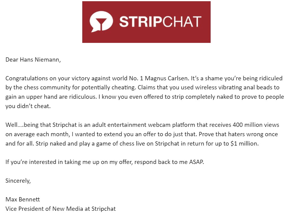 The offer letter from Stripchat.