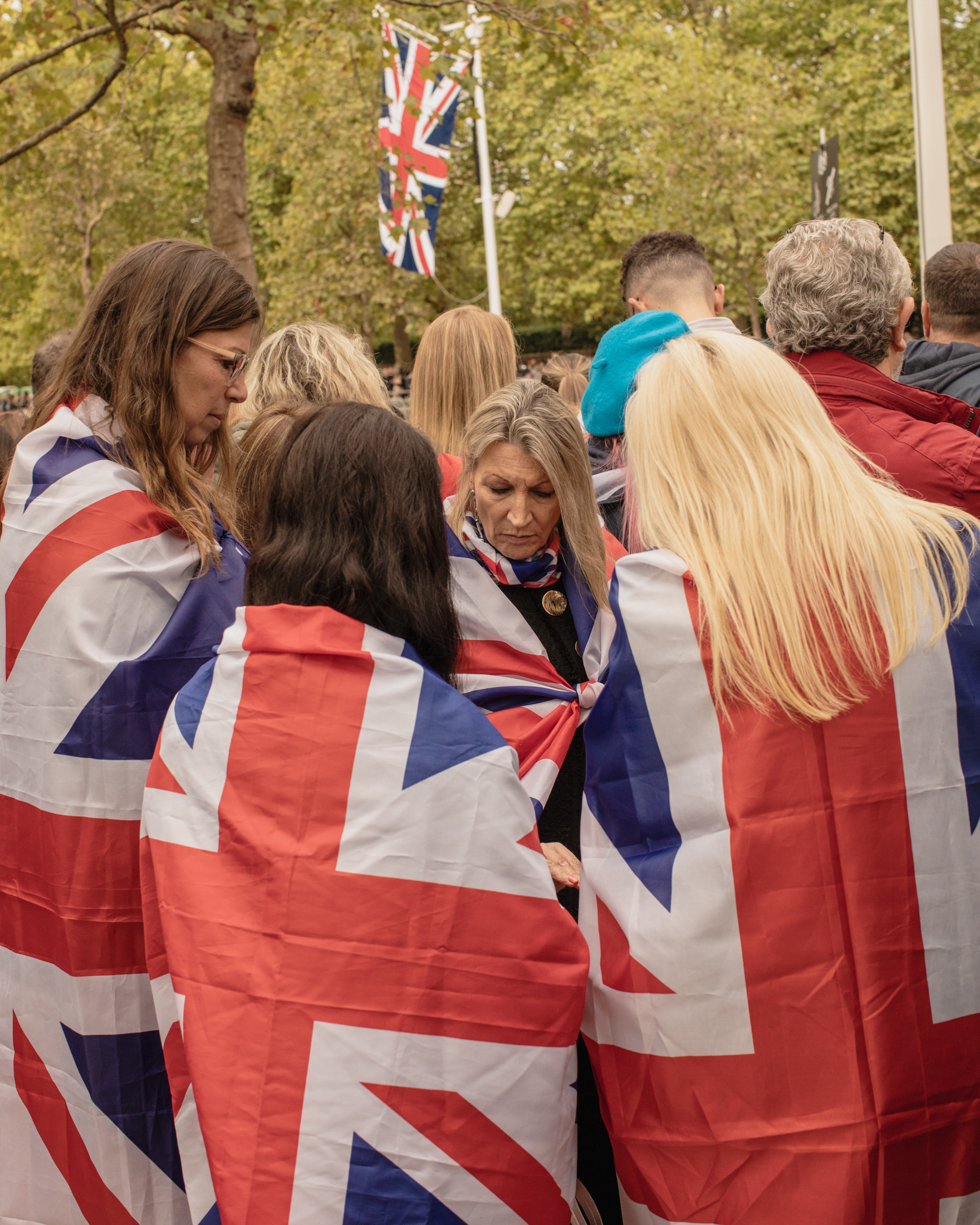 Group of women in Union Jack flags during Queen Elizabeth II's funeral