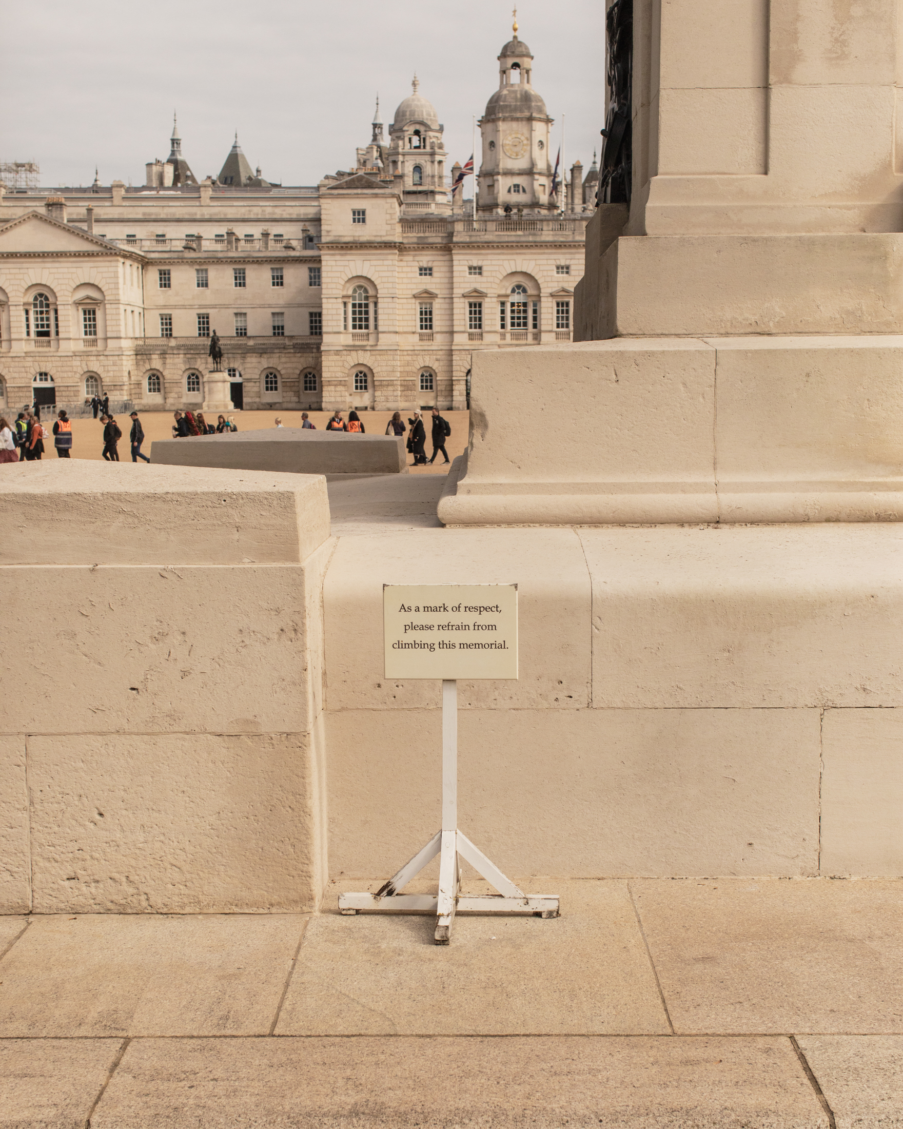 Sign warning people not to climb monument during Queen Elizabeth II's funeral