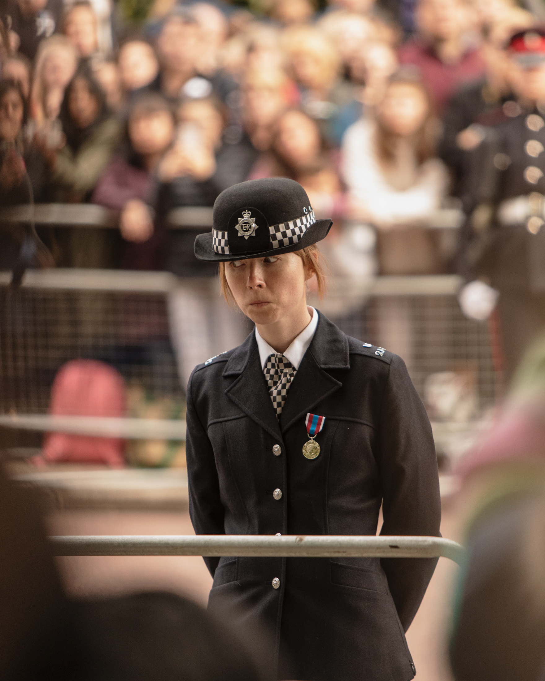 Police officer on funeral procession duties during Queen Elizabeth II's funeral