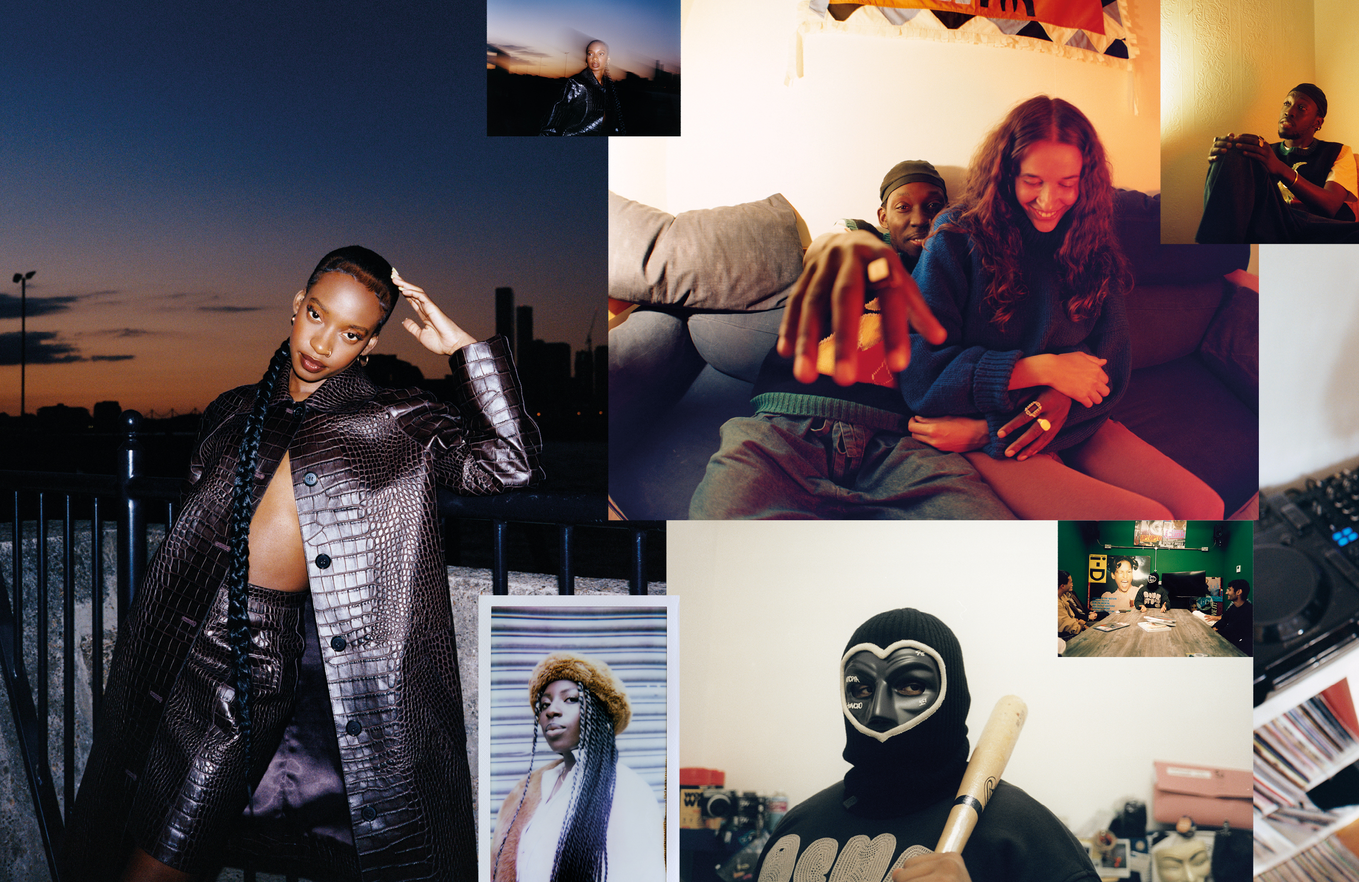Collage of portraits by Bolade Banjo for Benji B's Mixtape in i-D’s The Royalty Issue, no. 370, Winter 2022