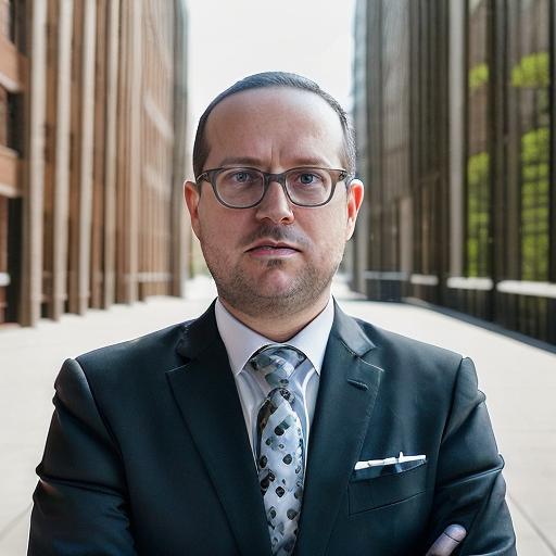 Motherboard executive editor Emanuel Maiberg wearing a business suit in a photo generated by AI