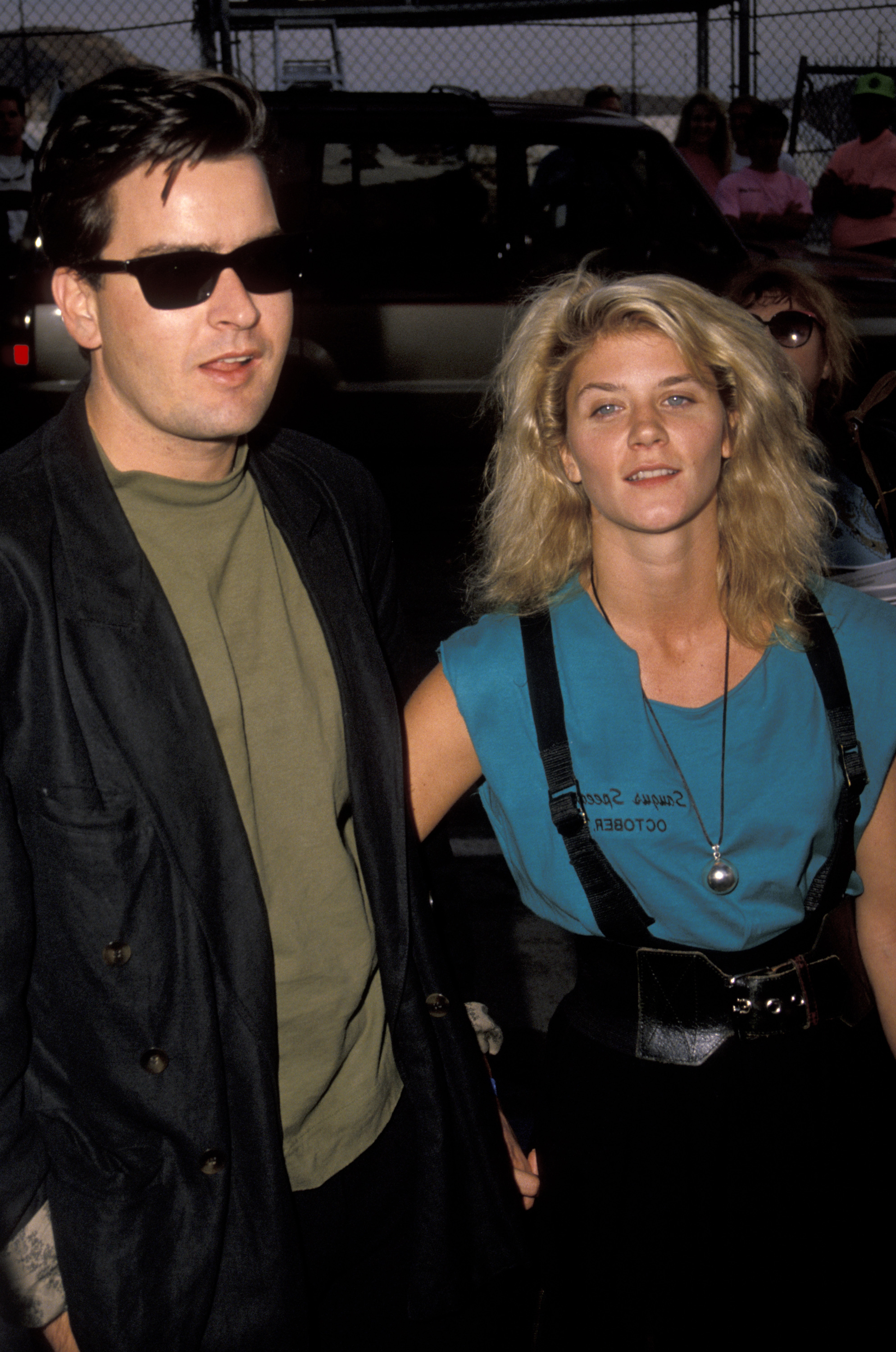 Charlie Sheen and Ginger Lynn at Saugus Speedway, 1990.