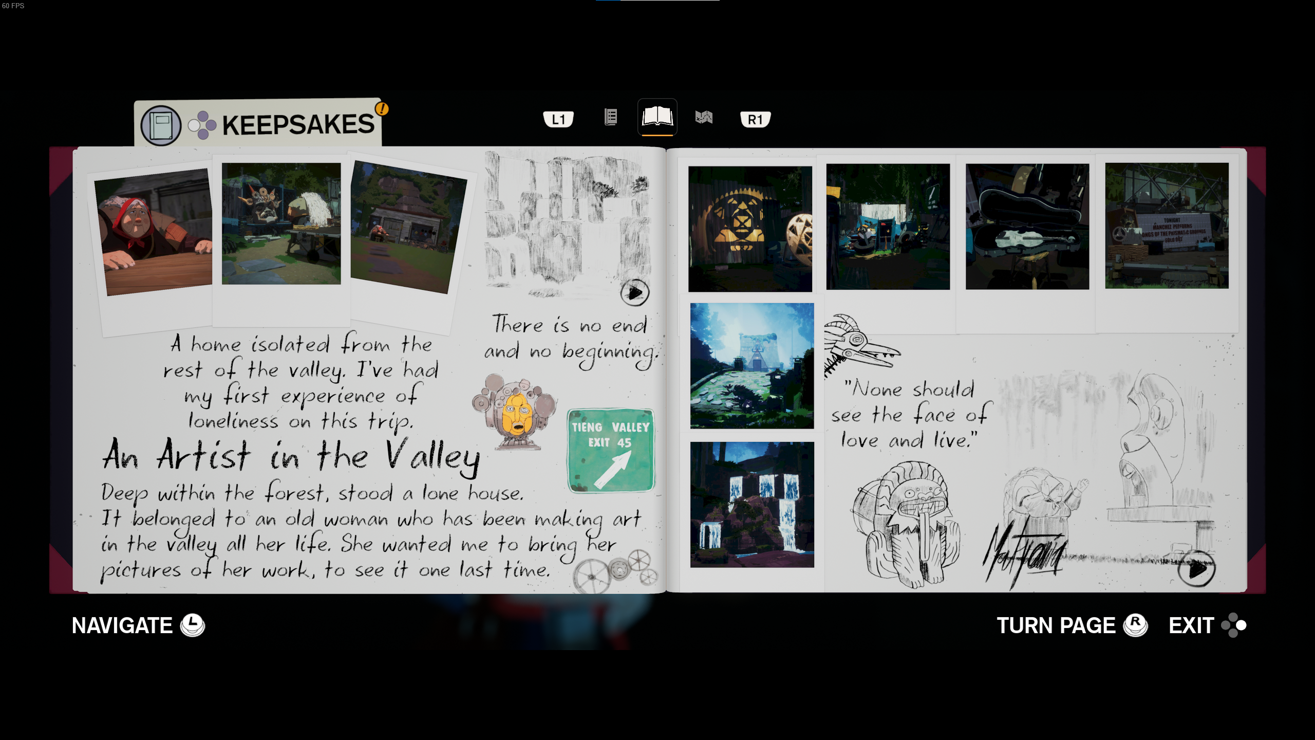 A screenshot of Estelle's journal from SEASON, which includes 9 photos, two recordings, a signature, and three quotes.