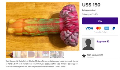 Screenshot of a Cuttlefish of Cthulhu dildo listing on the Squeaky Clean Toys website.