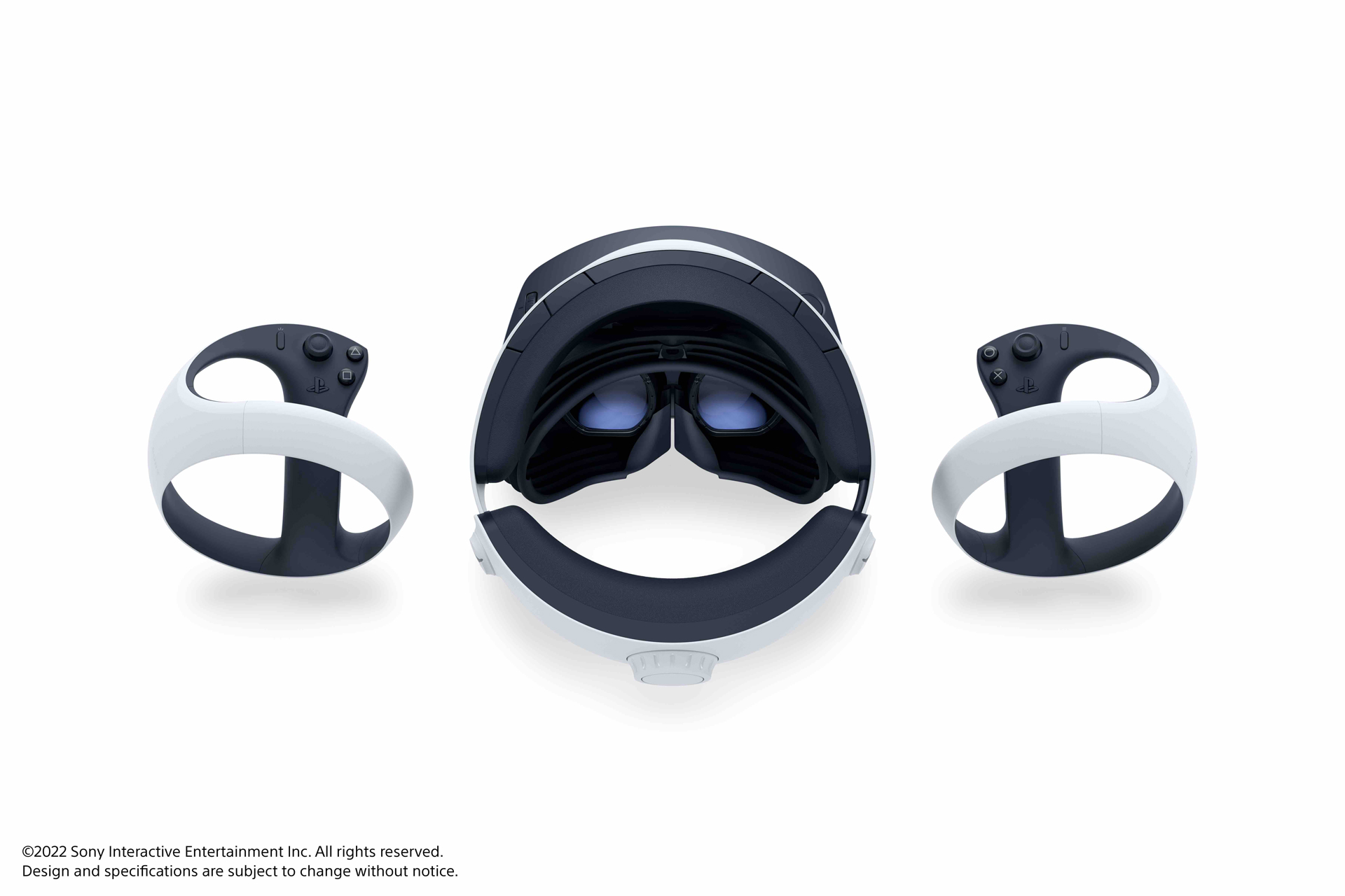 The PlayStation VR2 headset and accompanying controllers.