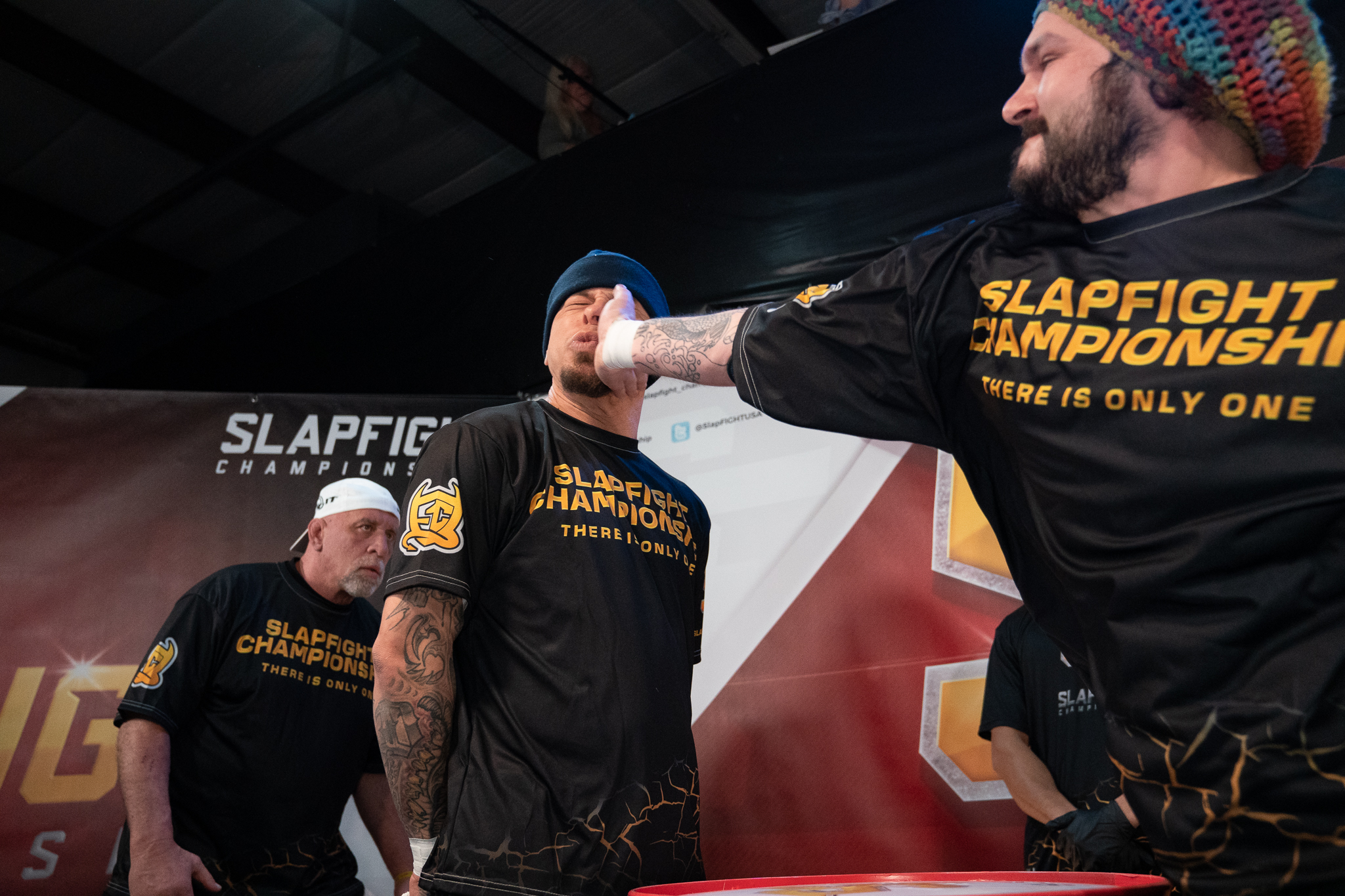 Biscuit (right) and Okuma 915 (left) during Slapfight Championship round. 