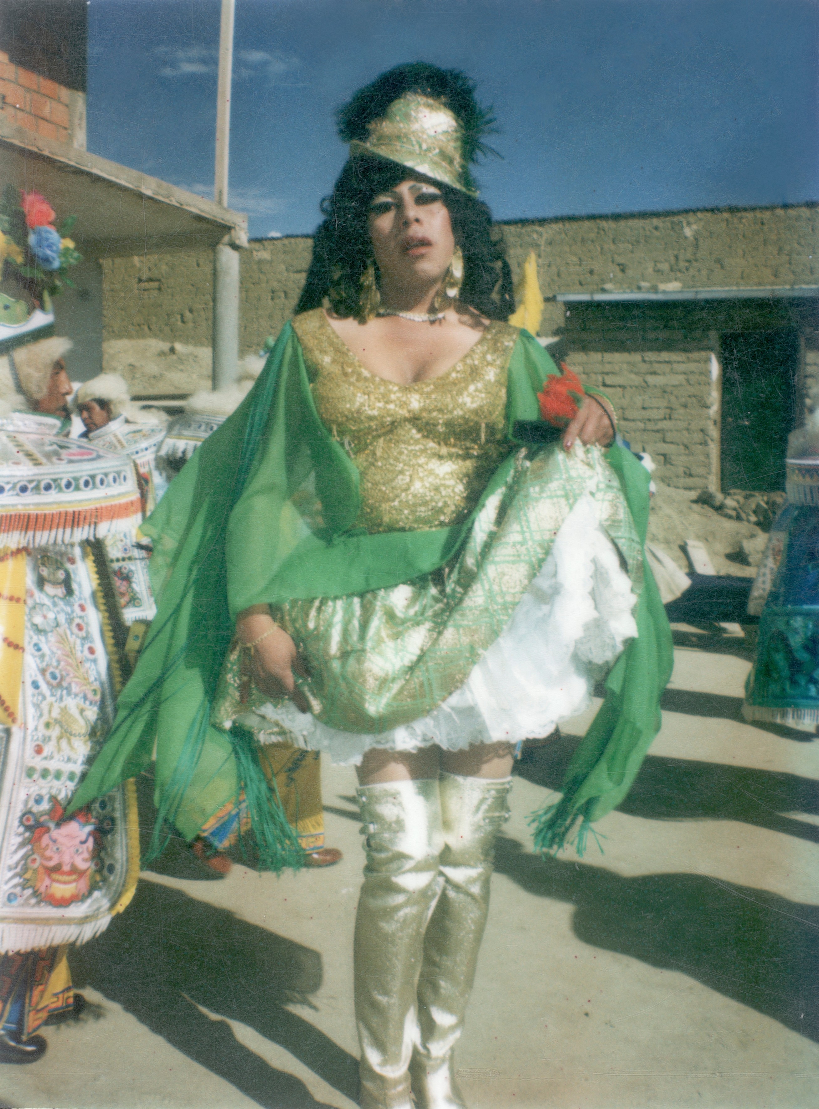 A travesti performer dressed as La China Morena in the streets of La Paz
