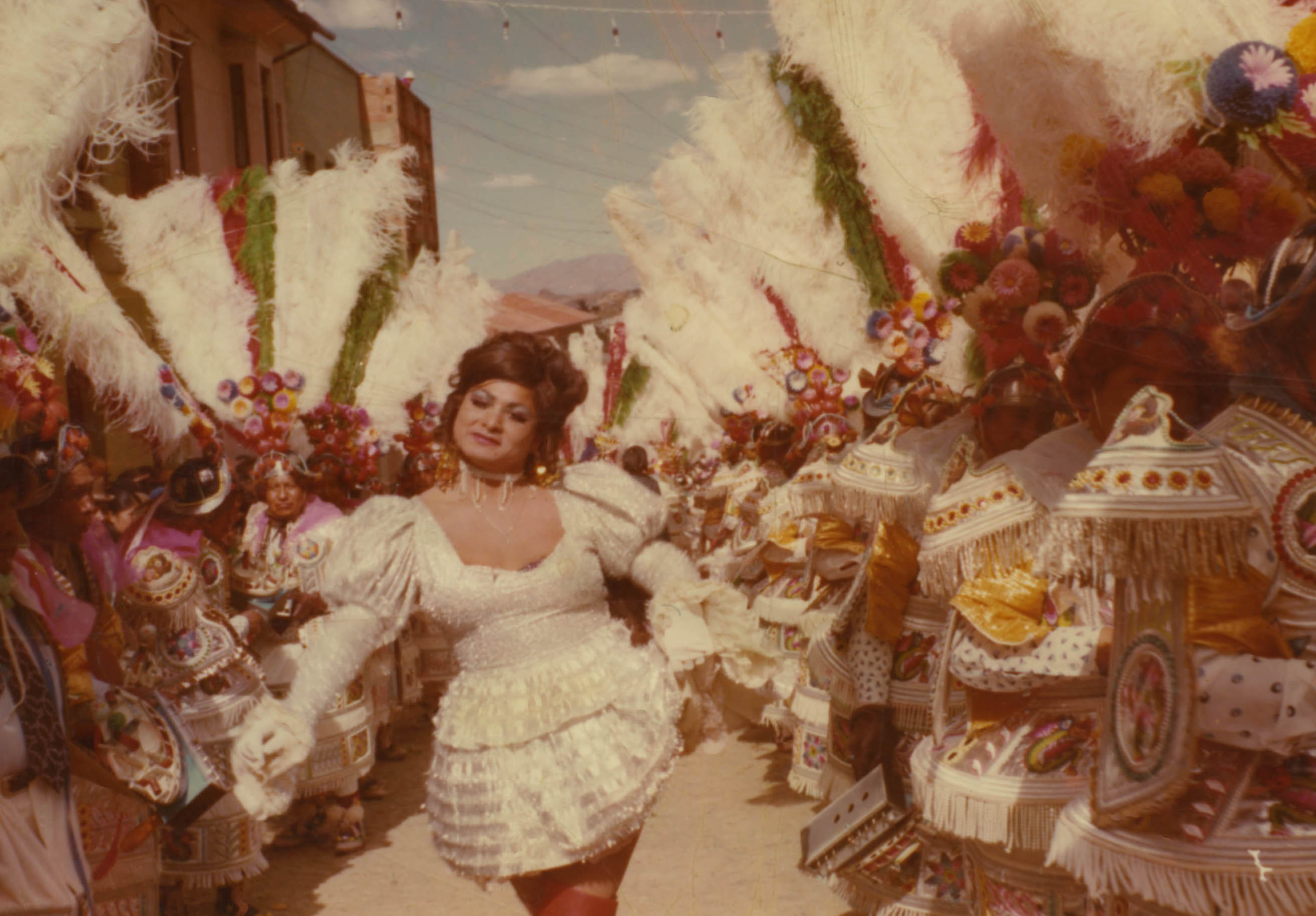 A travesti performer dressed as La China Morena in the streets of La Paz, Bolivia