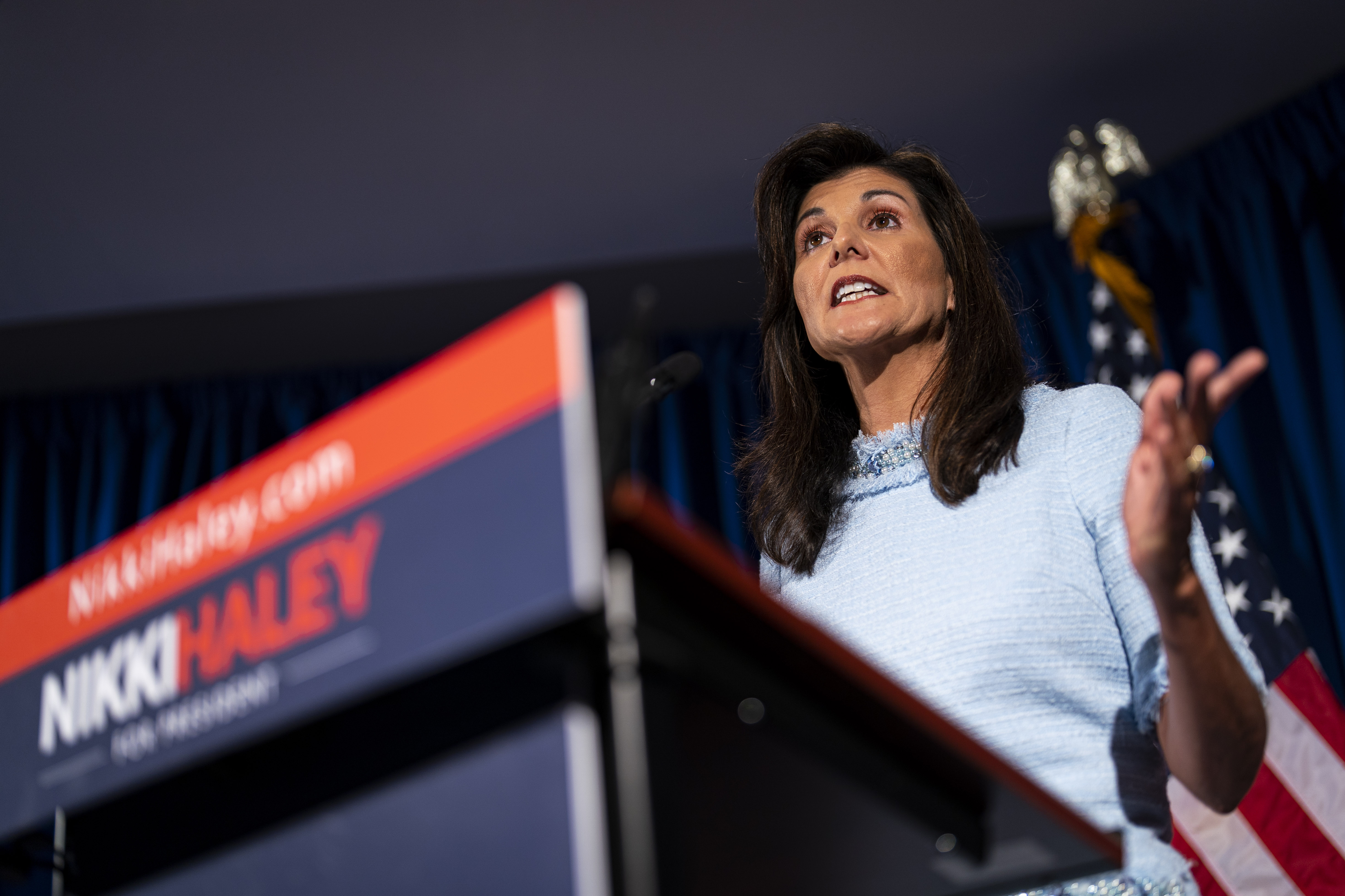 Nikki Haley, former ambassador to the United Nations, speaks at the Susan B. Anthony Pro-Life America headquarters in Arlington, Virginia, US, on Tuesday, April 25, 2023. (Al Drago/Bloomberg via Getty Images)