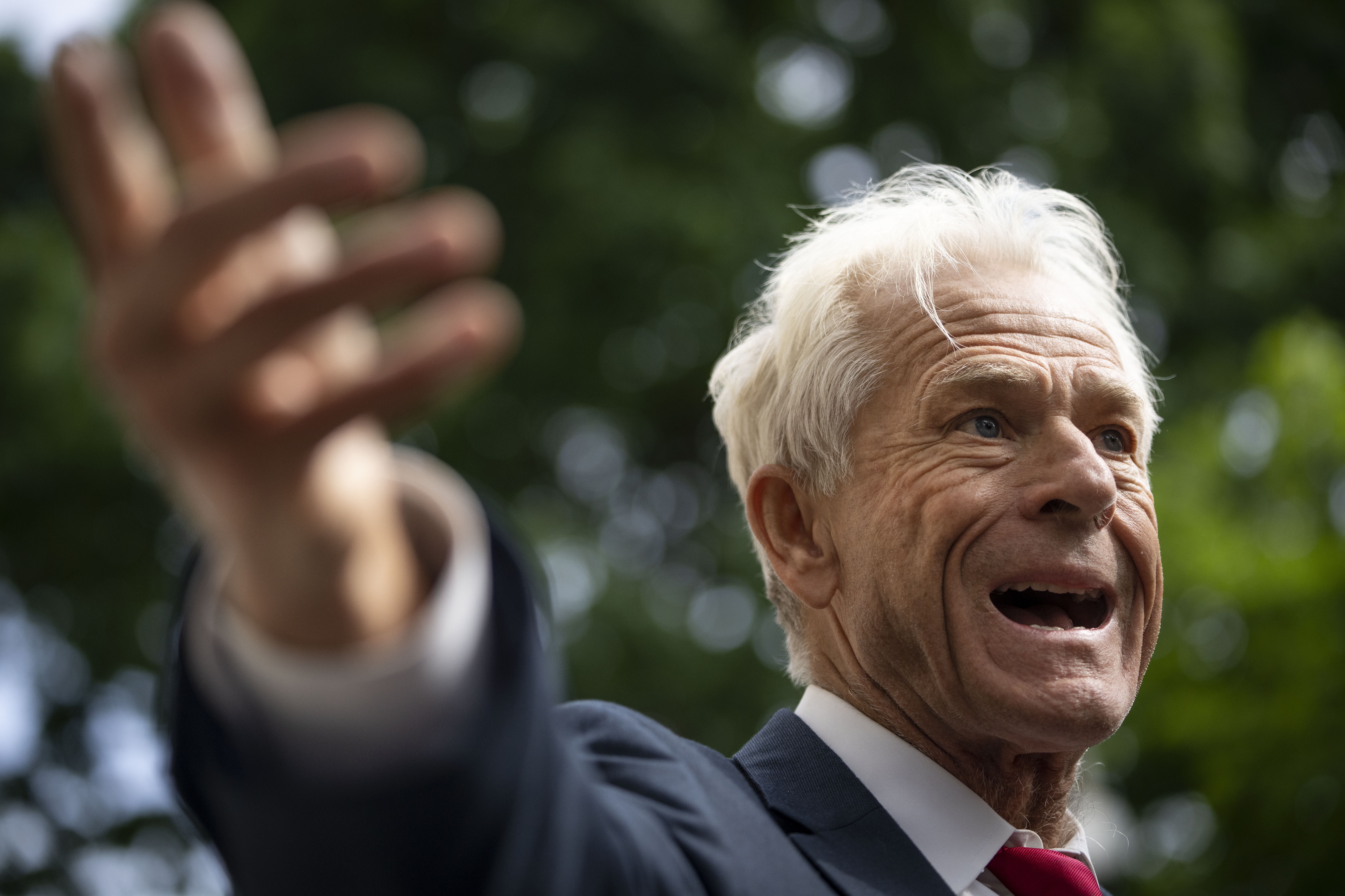 Former Trump White House Advisor Peter Navarro talks to the media as he leaves federal court on June 3, 2022 in Washington, DC. (Drew Angerer/Getty Images)