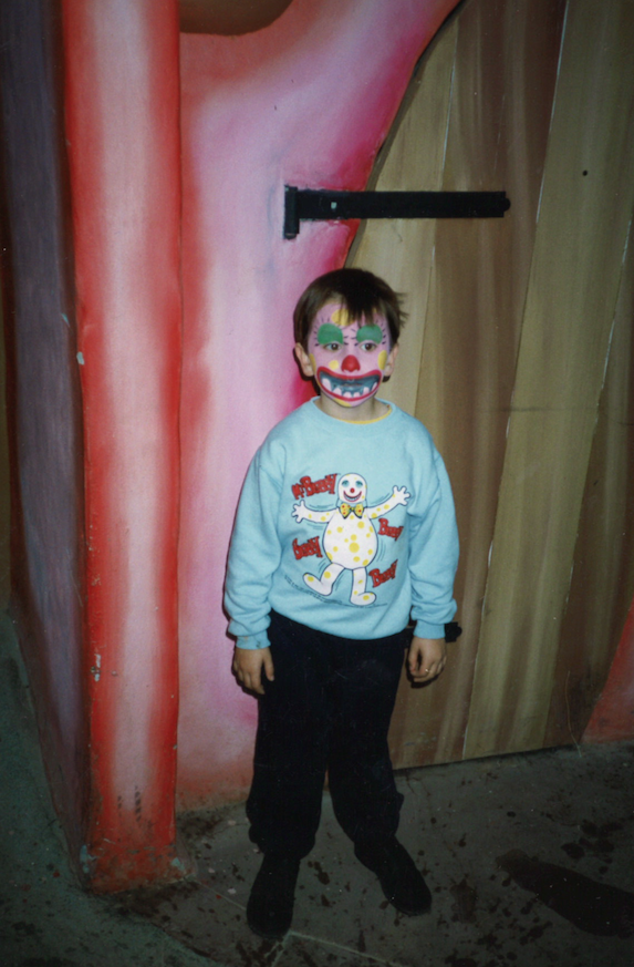 A young boy in Mr Blobby facepaint at Blobby Land