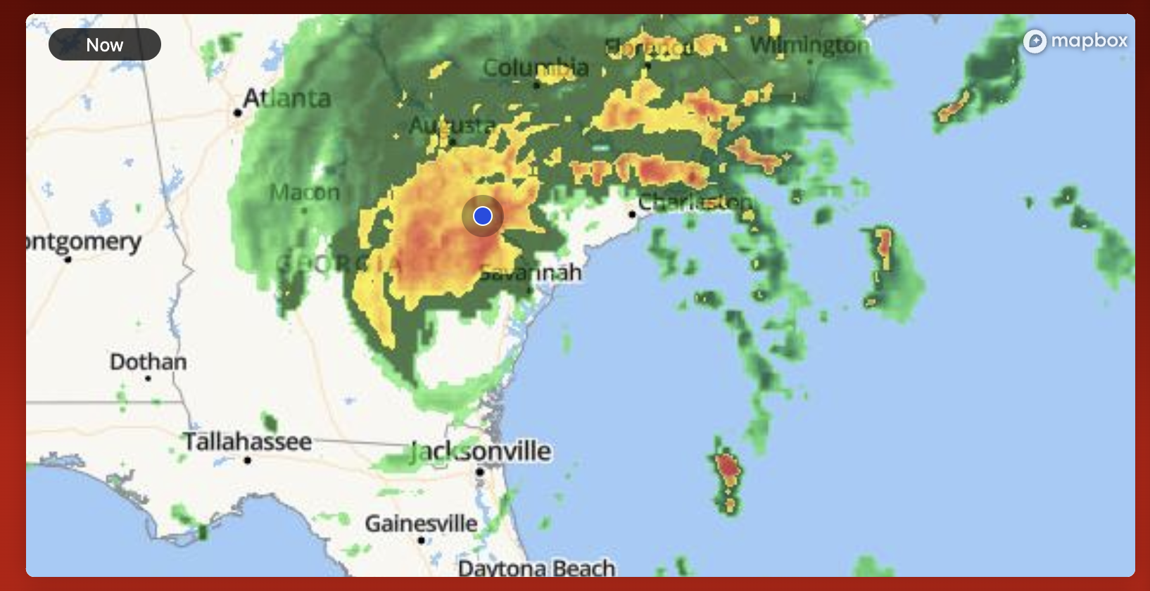 A screenshot of the weather map in Shell Point, SC at 4:00 p.m. Wednesday.