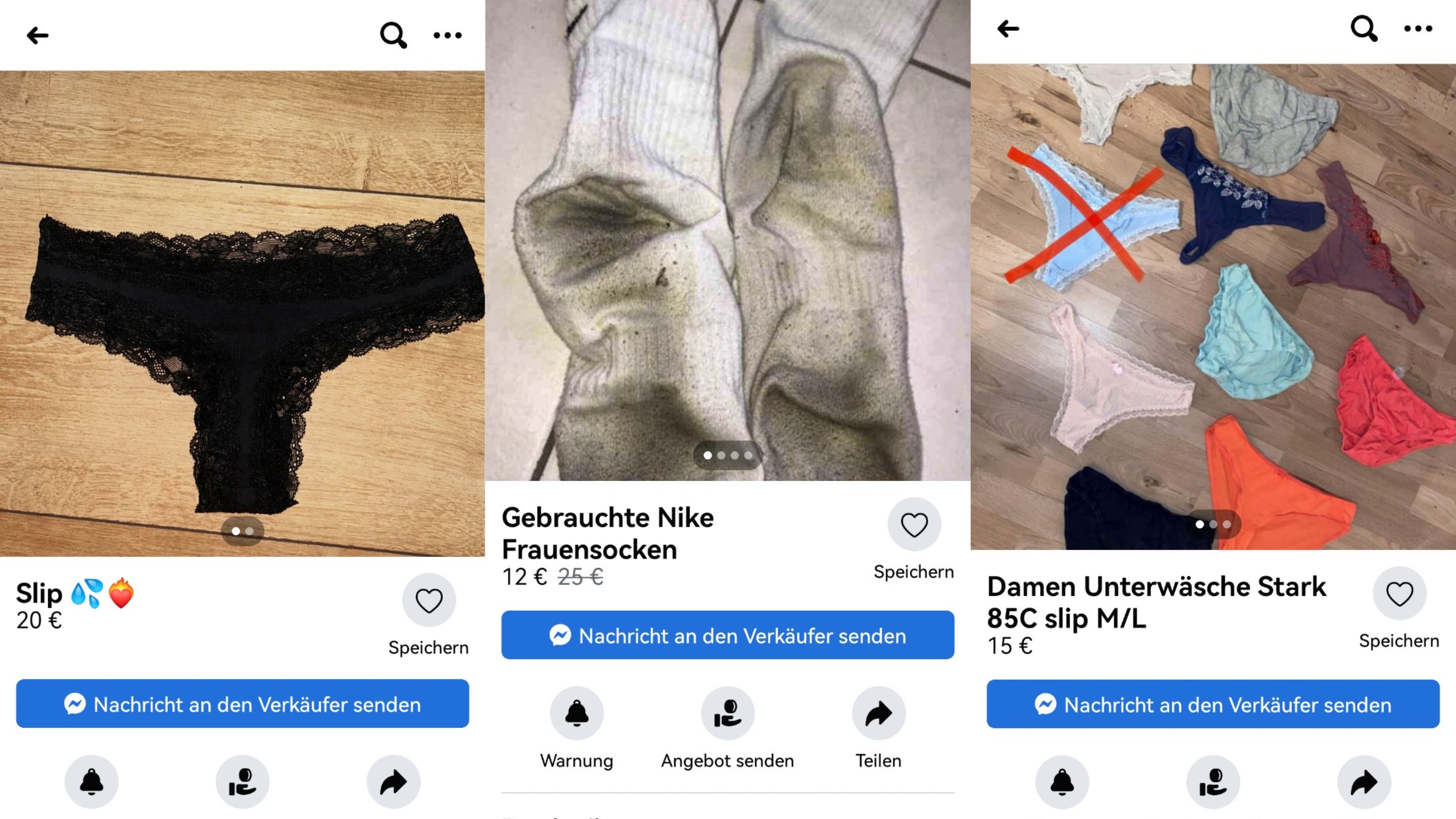 Angebote für getragene Unterwäsche bei Facebook Marketplace