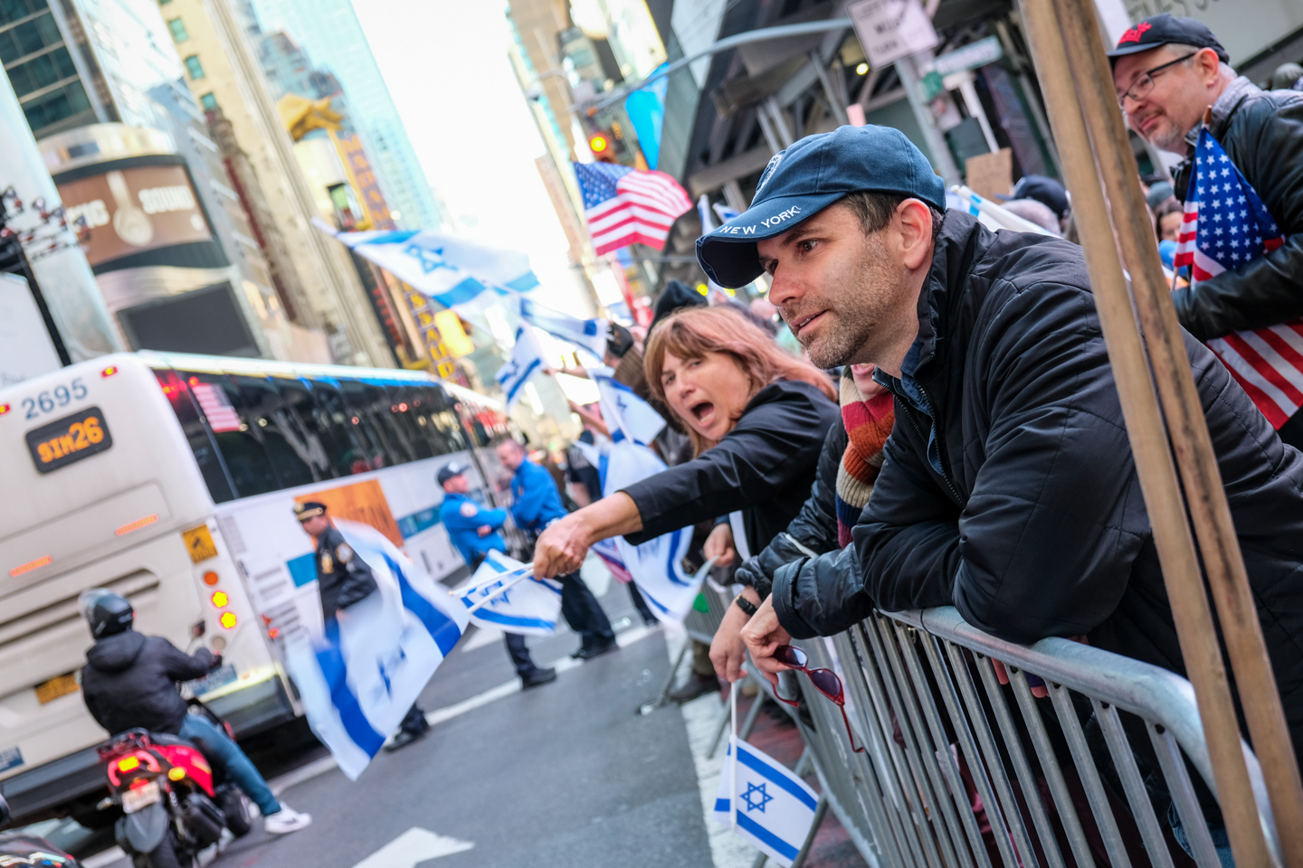 Around 100 pro-Israel counterprotesters gathered across the street from the main protest. Photo by Tess Owen. 