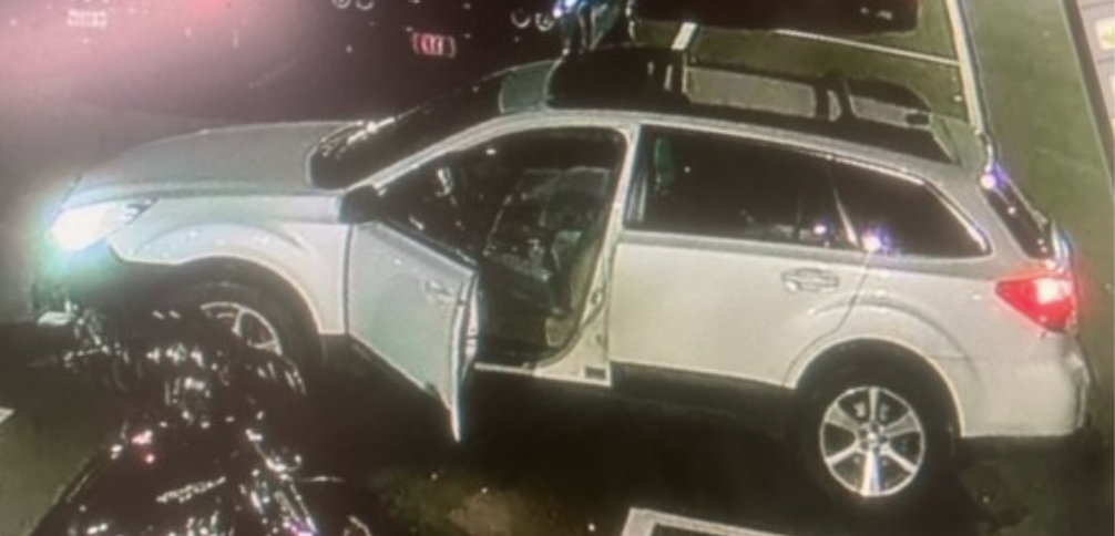 Police located a white Subaru with its front bumper painted black at a boat launch in Lisbon, Maine, about 8 miles from where the shootings took place. They say the vehicle belongs to suspect Robert Card. Credit: Lewiston Police Department. 