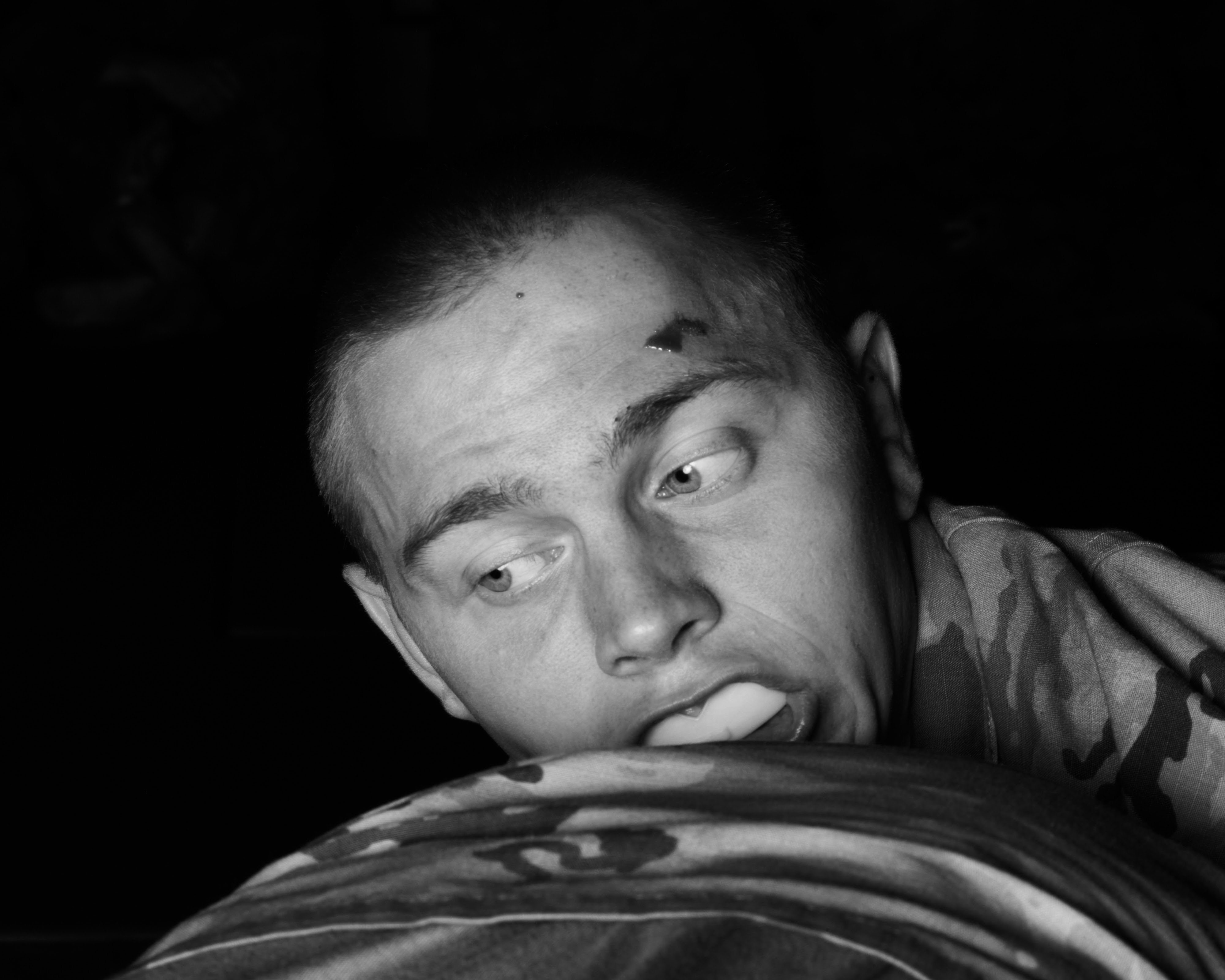 A soldier's face during hand-to-combat fighting