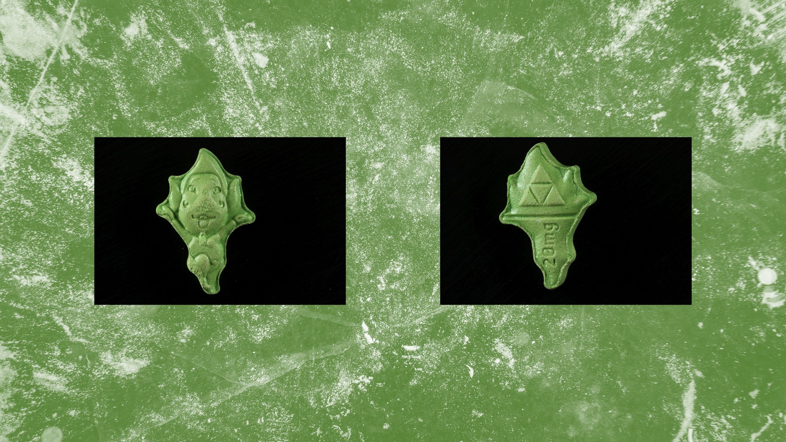 Eine grüne Pille in Form eines Männchens auf grünen Hintergrund