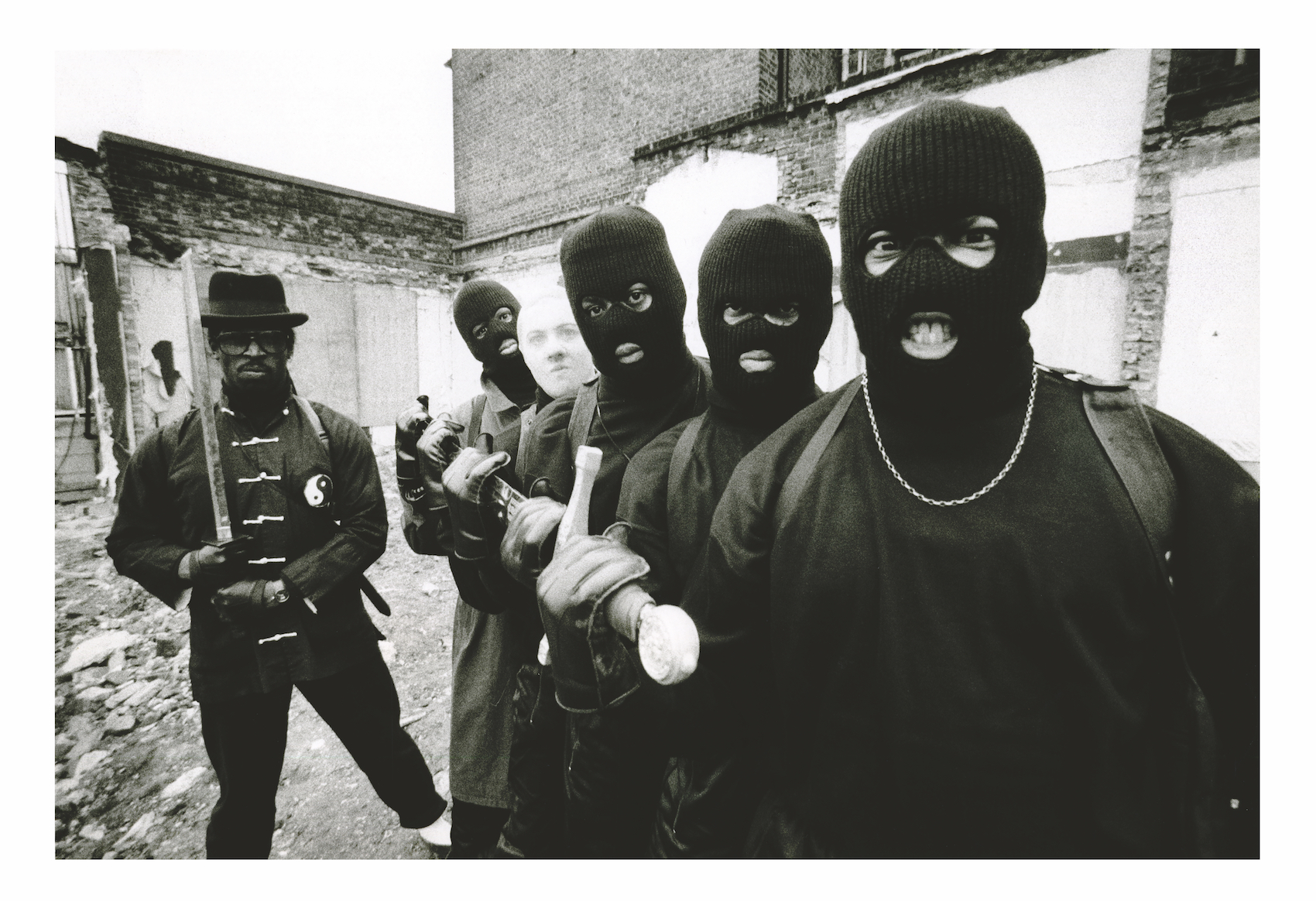 A photo of the six members of the UK hip-hop group Hijack