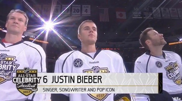 Justin Bieber crushed into glass at NHL All-Star Celebrity