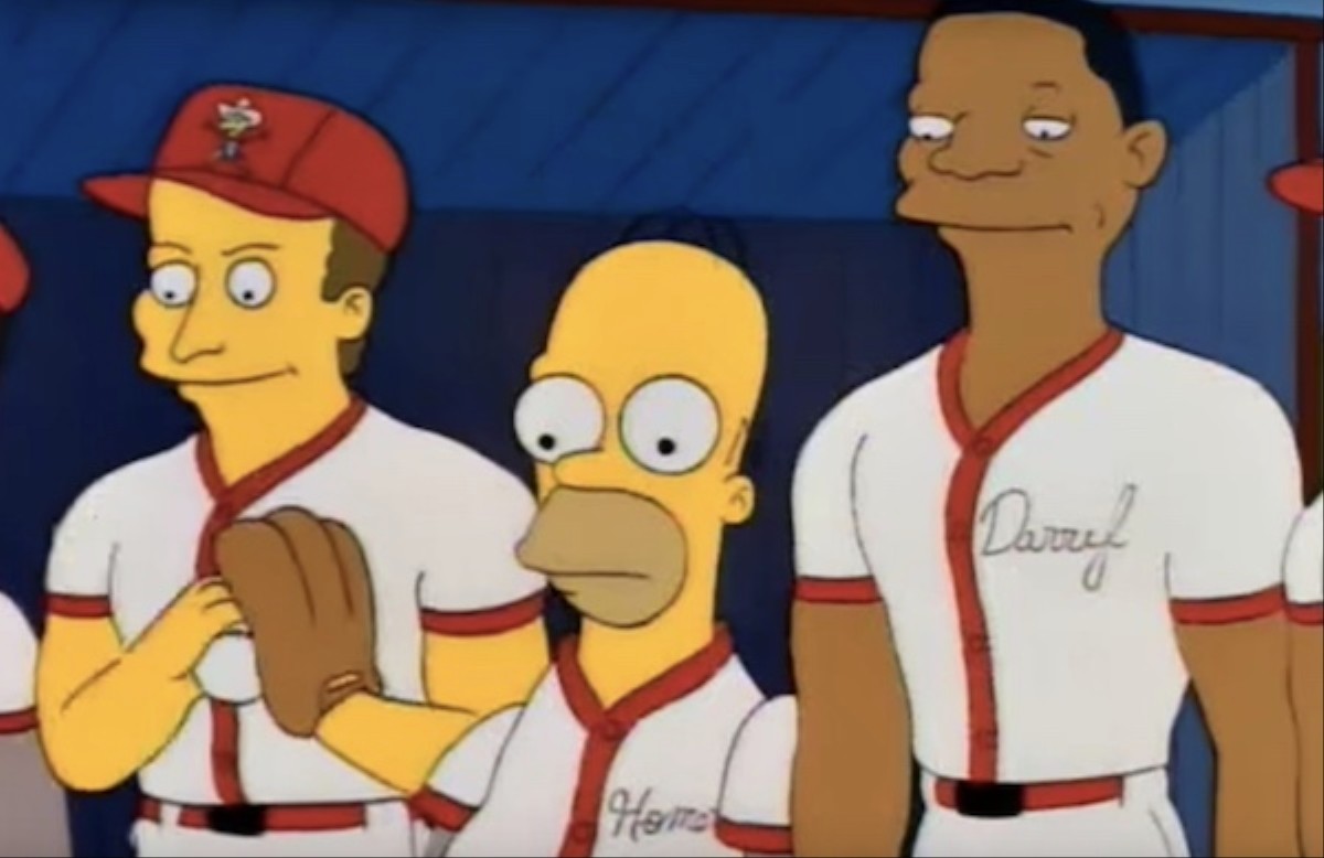 Homer and Darryl Strawberry in Homer at the bat Simpsons episode