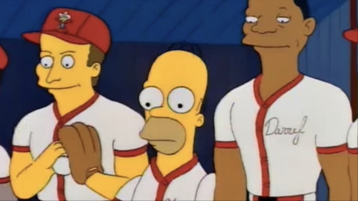 Homer and Darryl Strawberry in Homer at the bat Simpsons episode