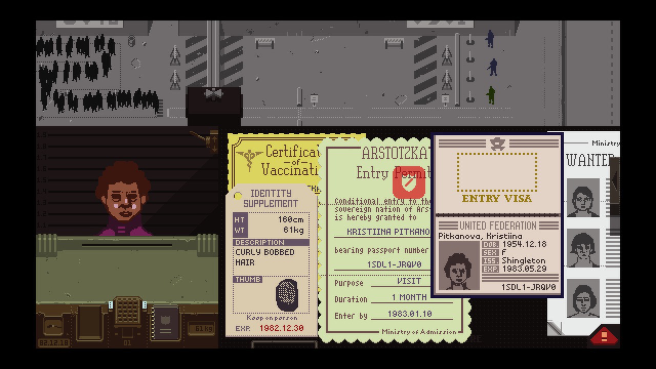 Screenshot of Papers, Please. The player gets orders to admit or reject