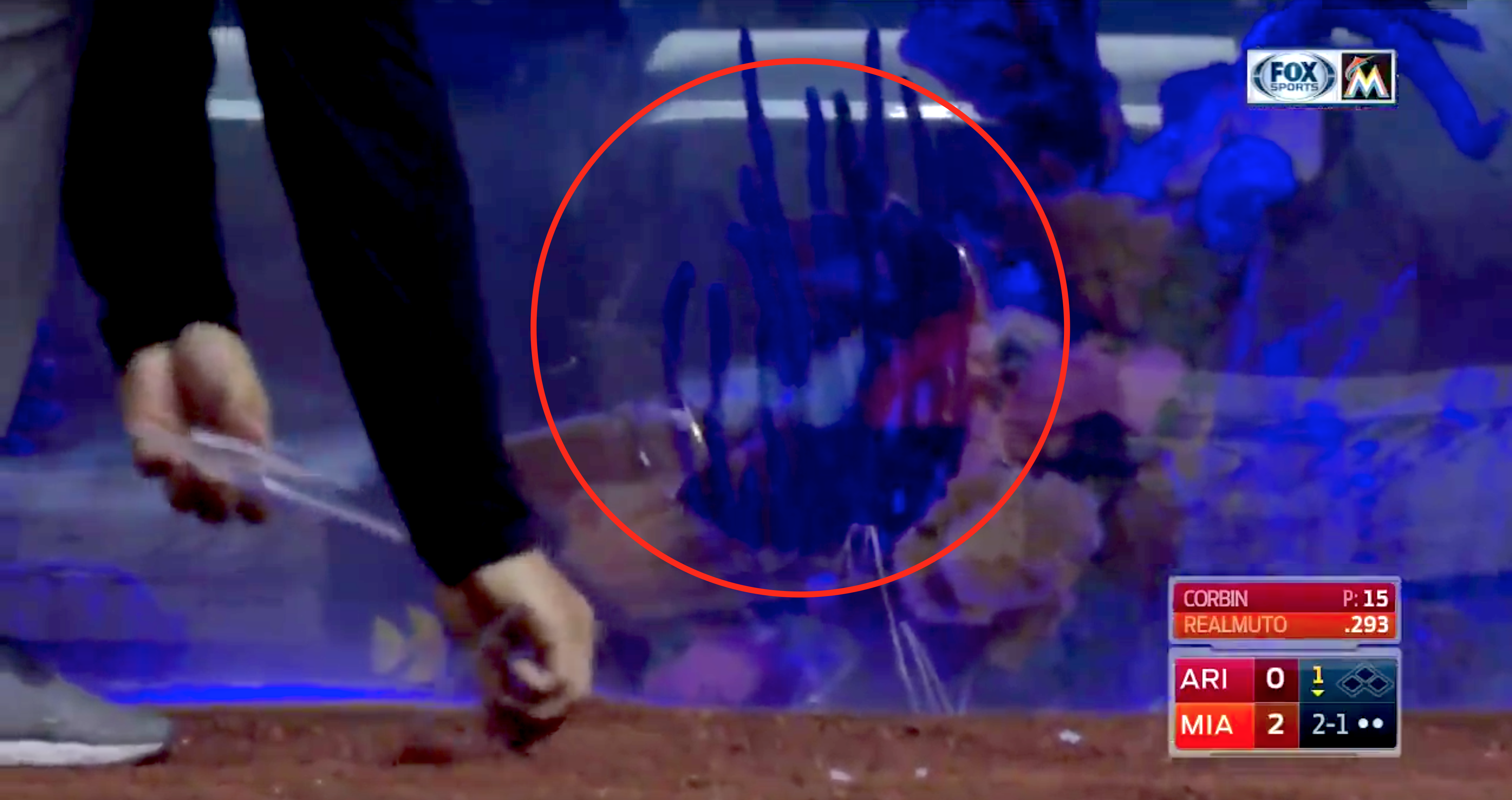 Foul Tip Cracks Marlins Home Plate Fish Tank, Which Exists Because Why?