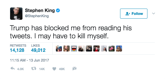 Image result for stephen king tweets on trump 2017