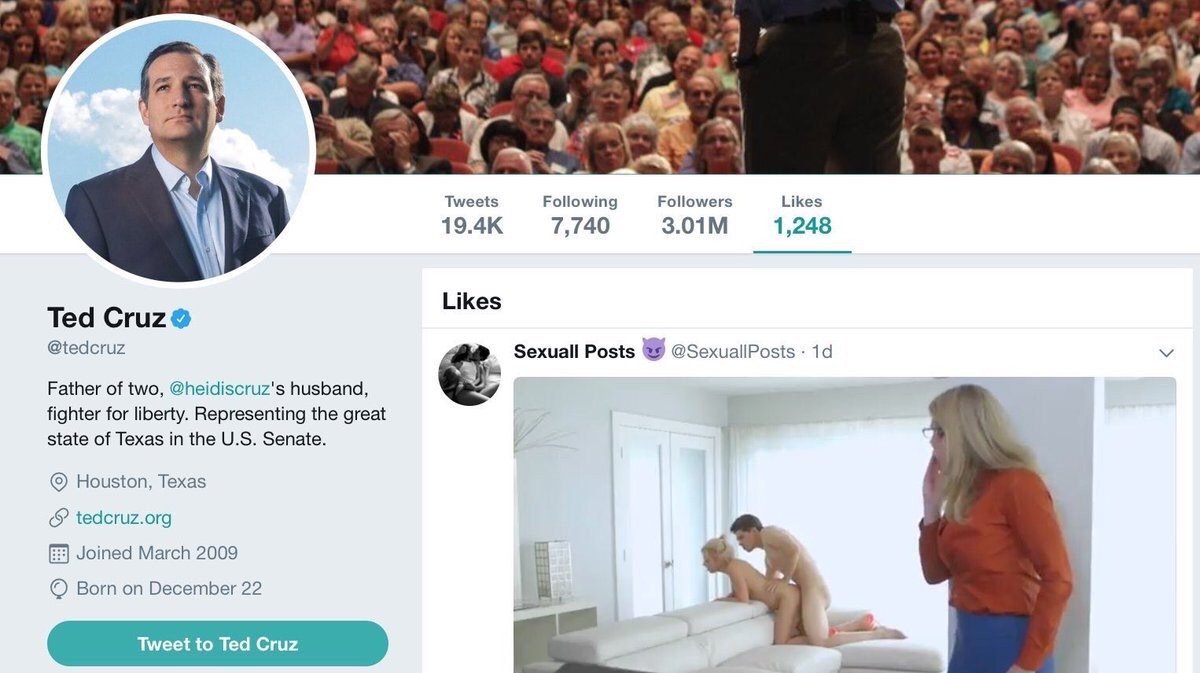 Ted Cruz likt Porno bei Twitter und das Internet kocht über.