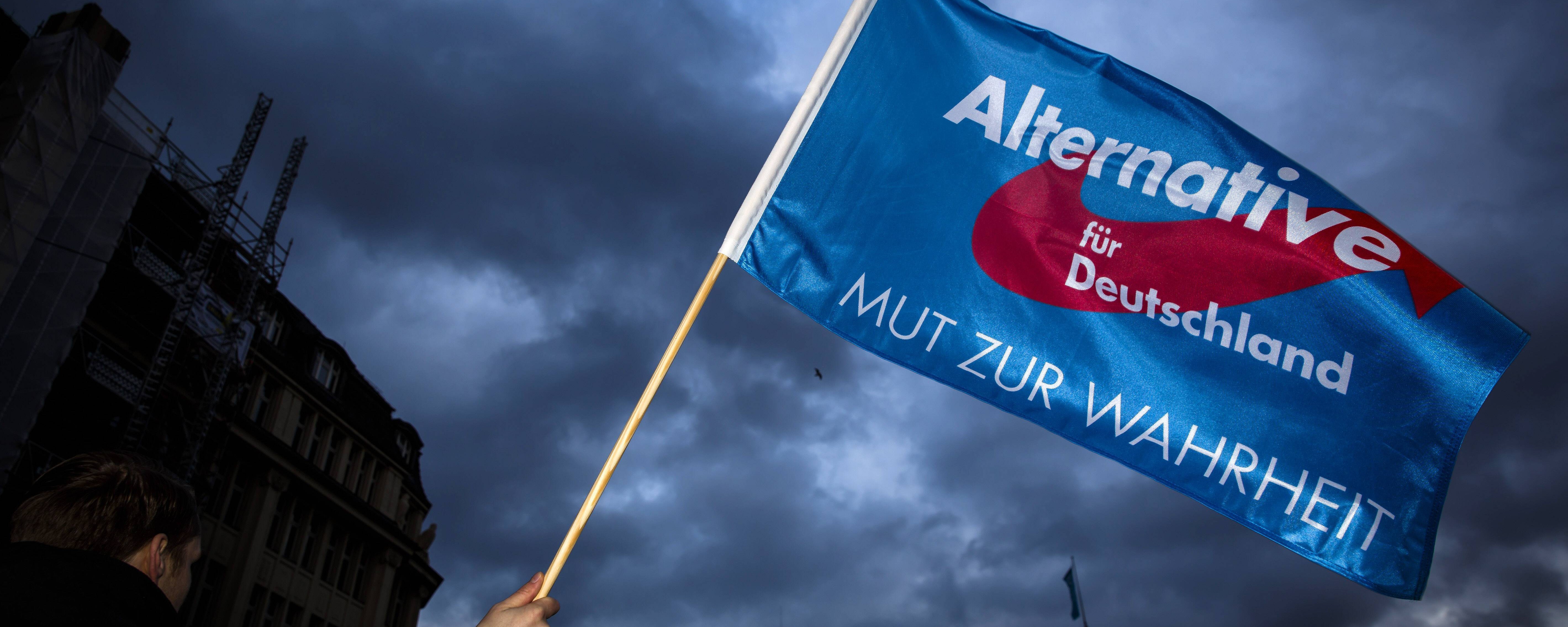 Männer bedrohen ein Flüchtlingsheim in Schleswig-Holstein und schwenken  dabei AfD-Fahnen