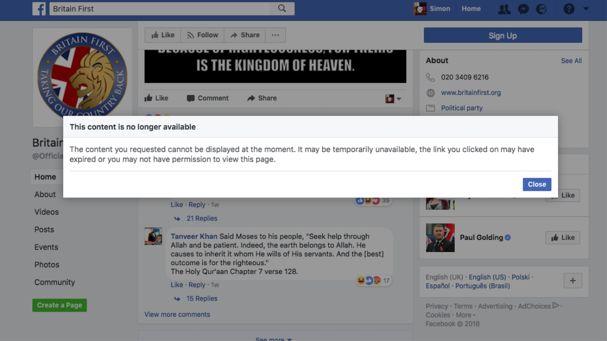 Britain First Have Been Banned From Facebook