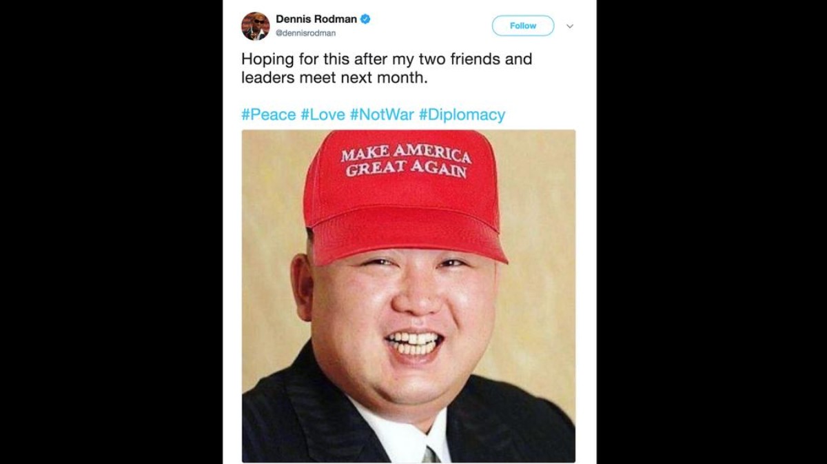 Dennis Rodman Sebar Foto Kim Jong Un Pakai Topi Pendukung Trump