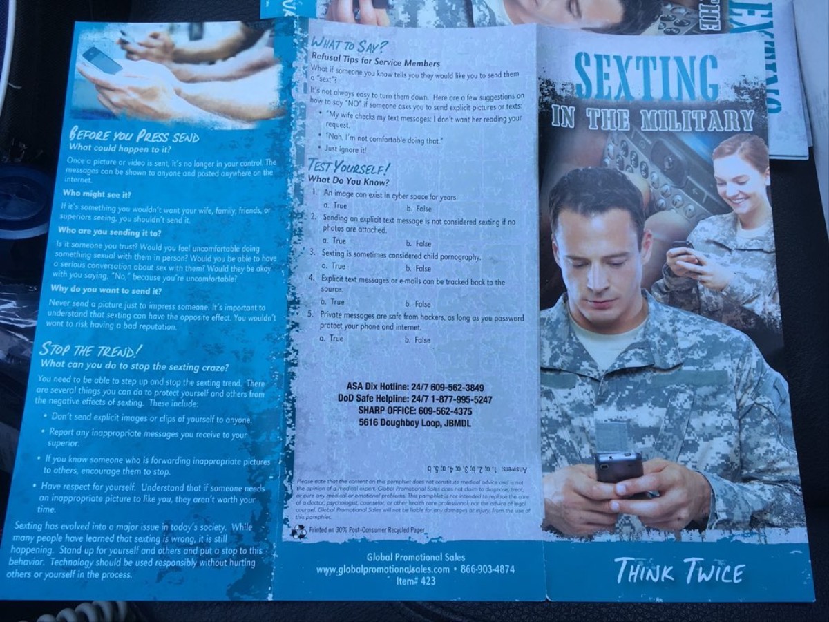 Brochure warns military service members not to shame themselves by sharing  nude photos