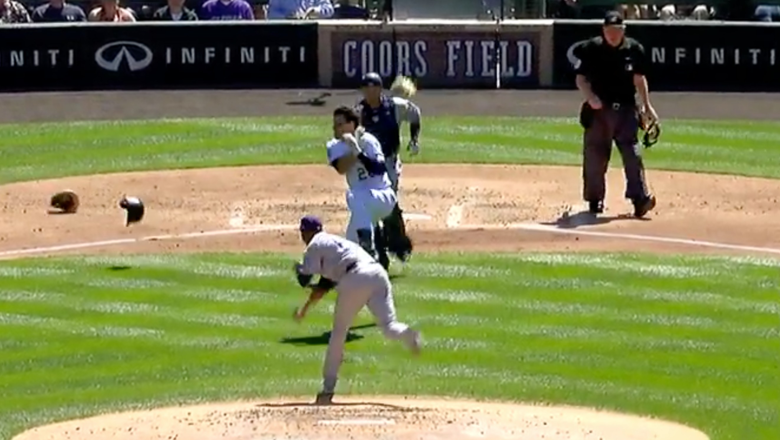 GF Baseball — Nolan Arenado charges the mound after Luis