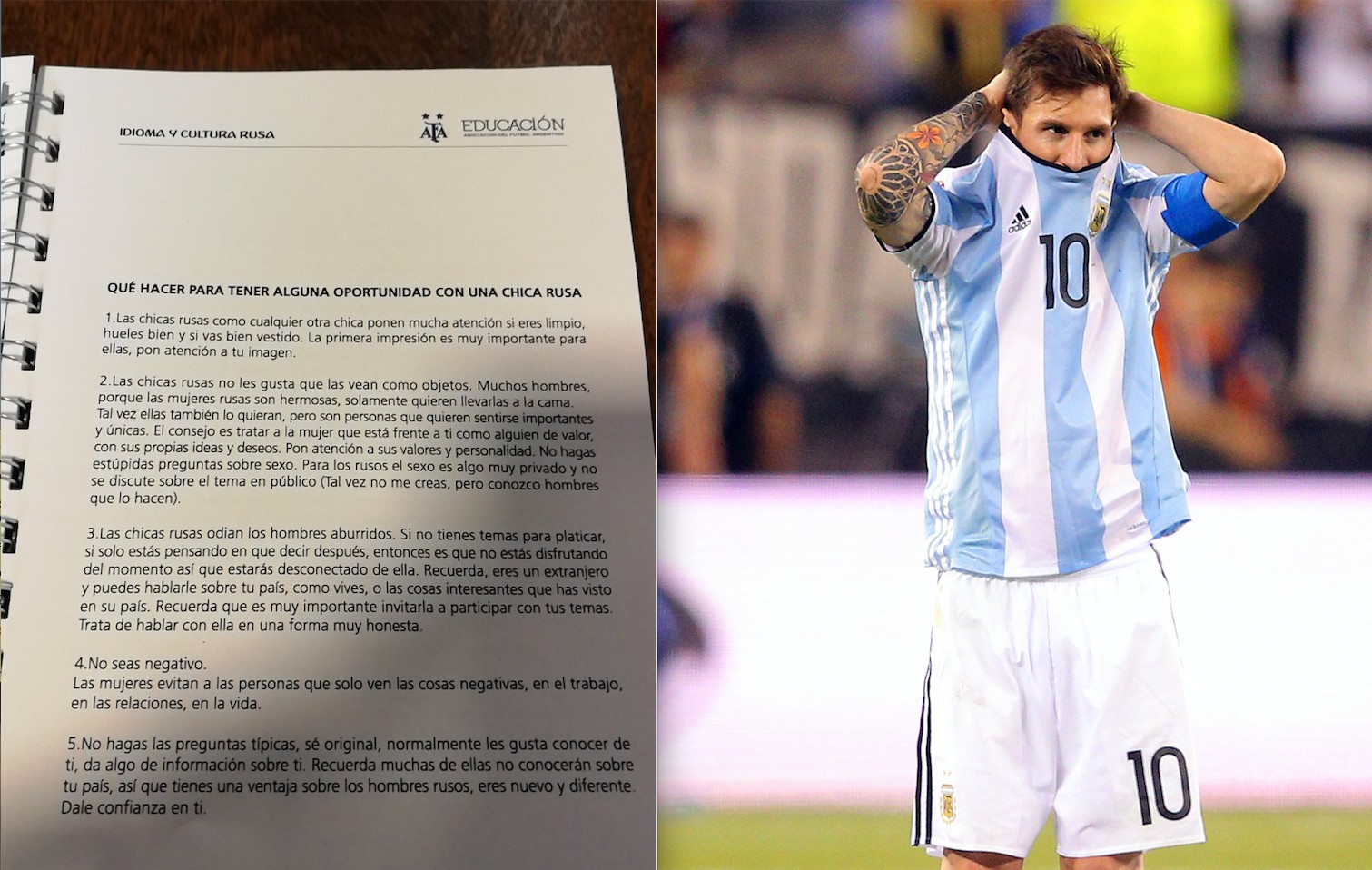 Argentina FA World Cup Manual Has Tips for Picking Up Russian Women