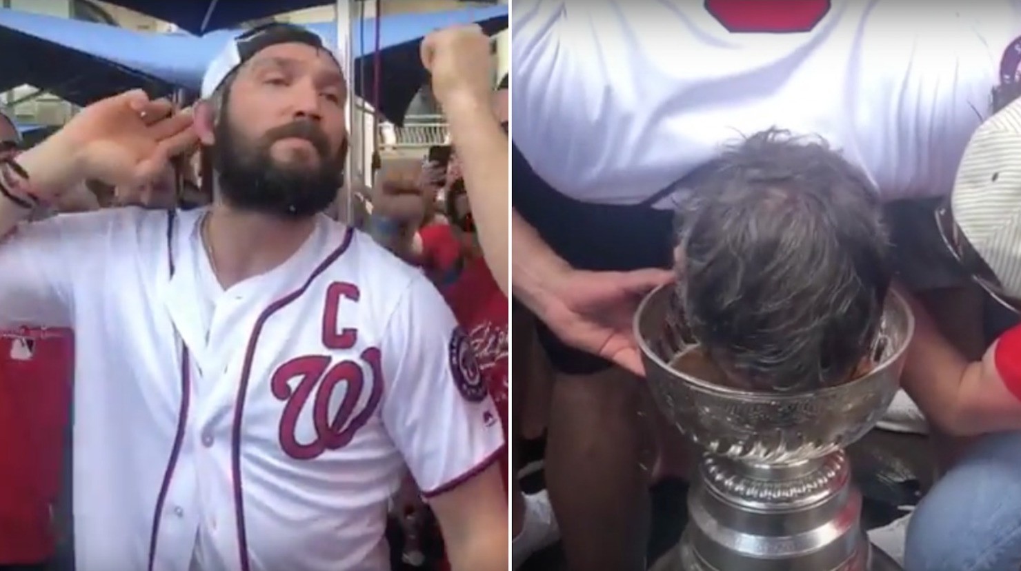 Watch: Ovi does keg stand from Stanley Cup, takes dip in fountain - WTOP  News