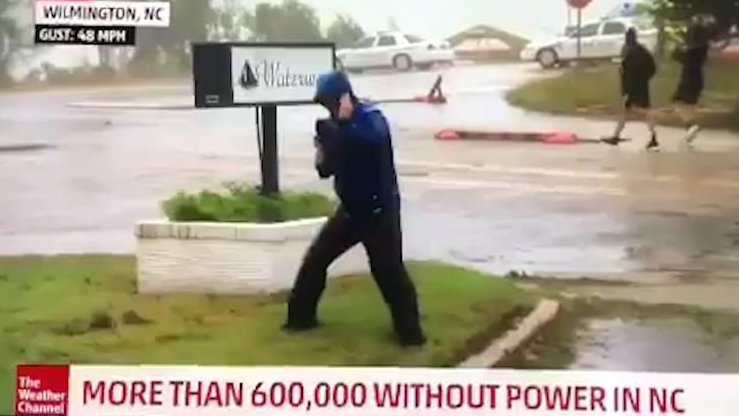 Weather Channel Defends Dramatic Hurricane Reporter, Blames the Grass