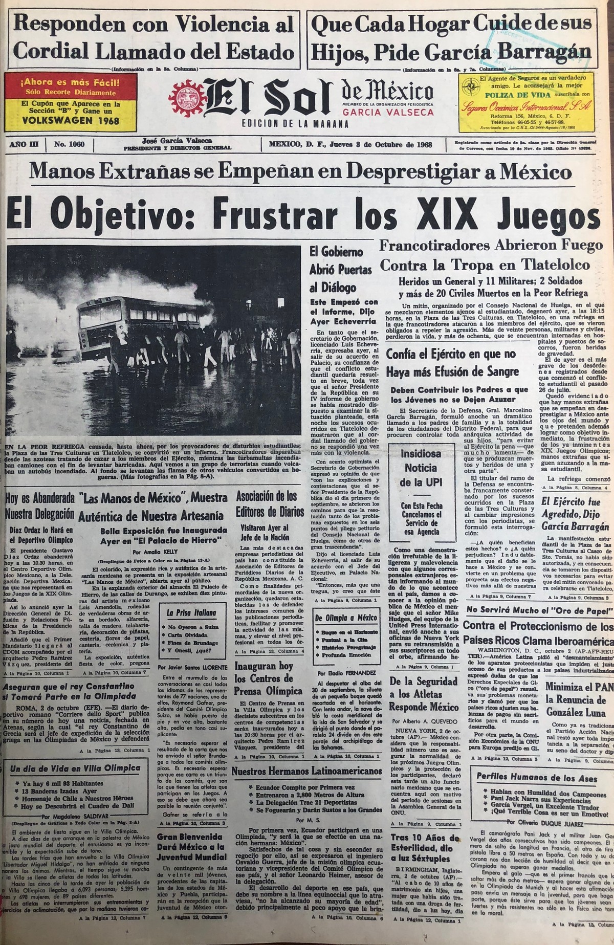 30 portadas del 3 de octubre de 1968