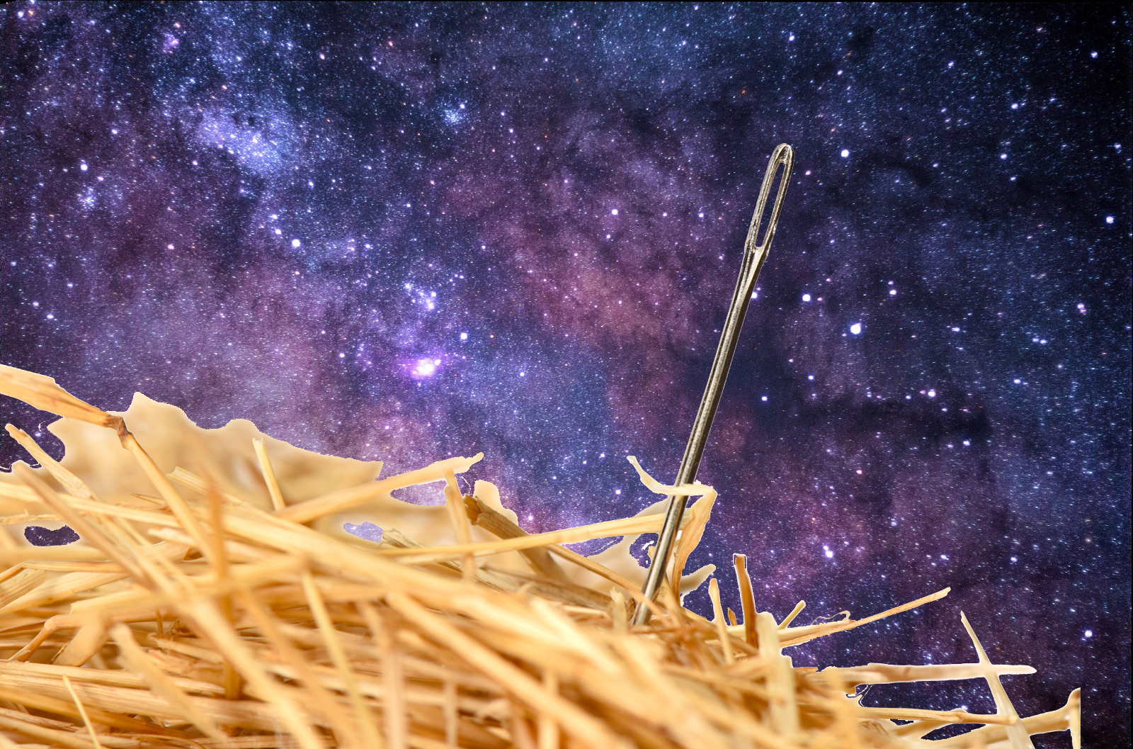 needle in haystack with stars in background