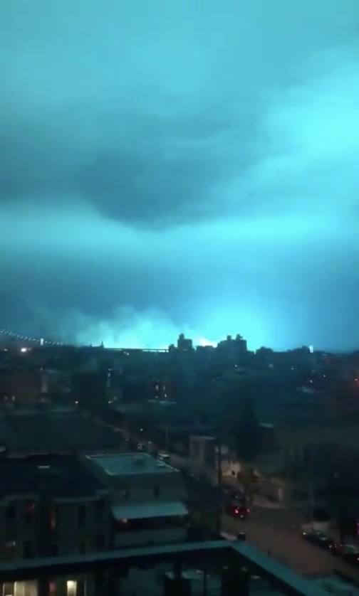 Night sky over New York turns blue after electrical fault at Queens Con  Edison power plant causes 'arc flash