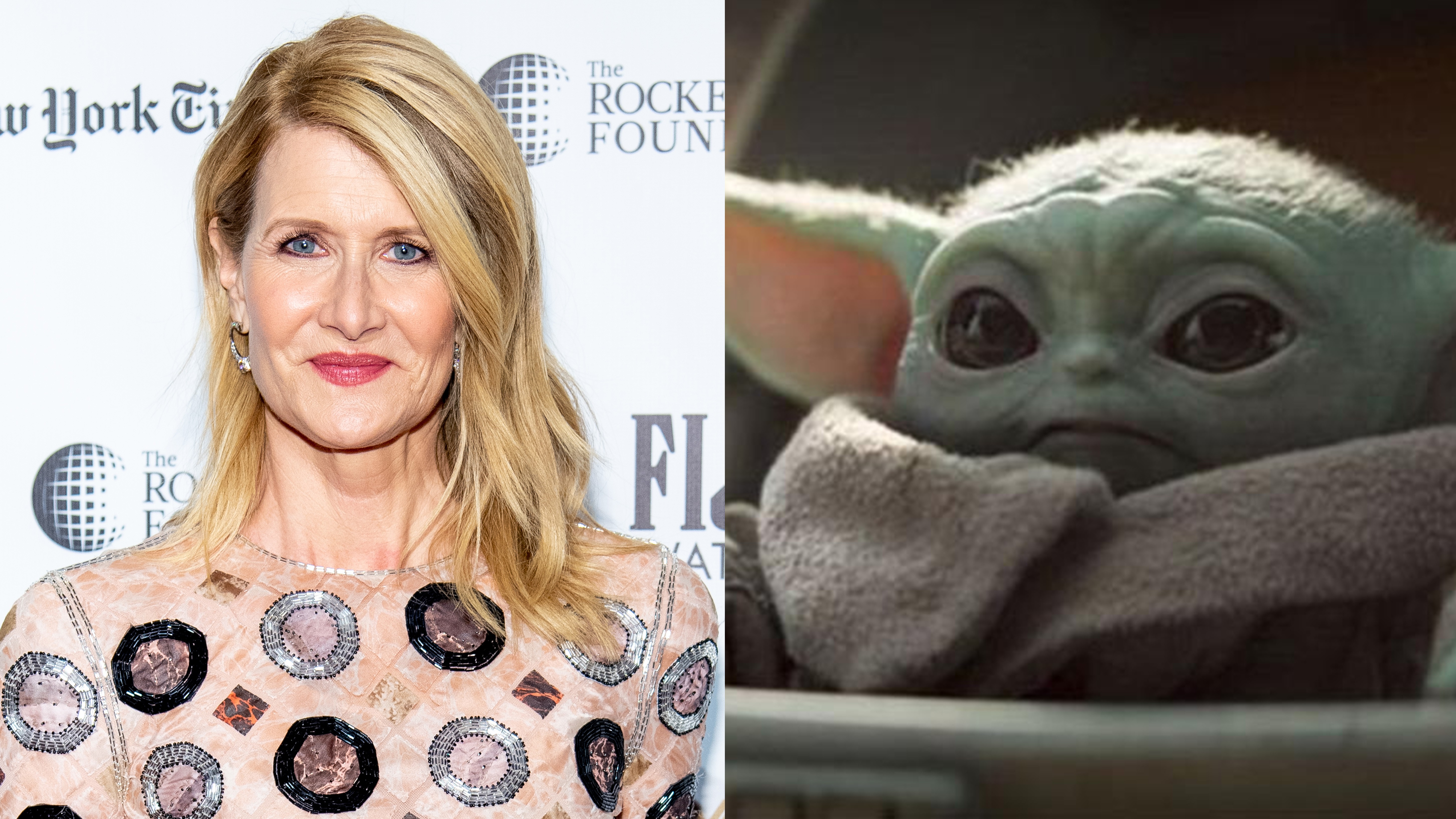 Laura Dern, maravilhosa, diz ter visto o Baby Yoda num jogo de