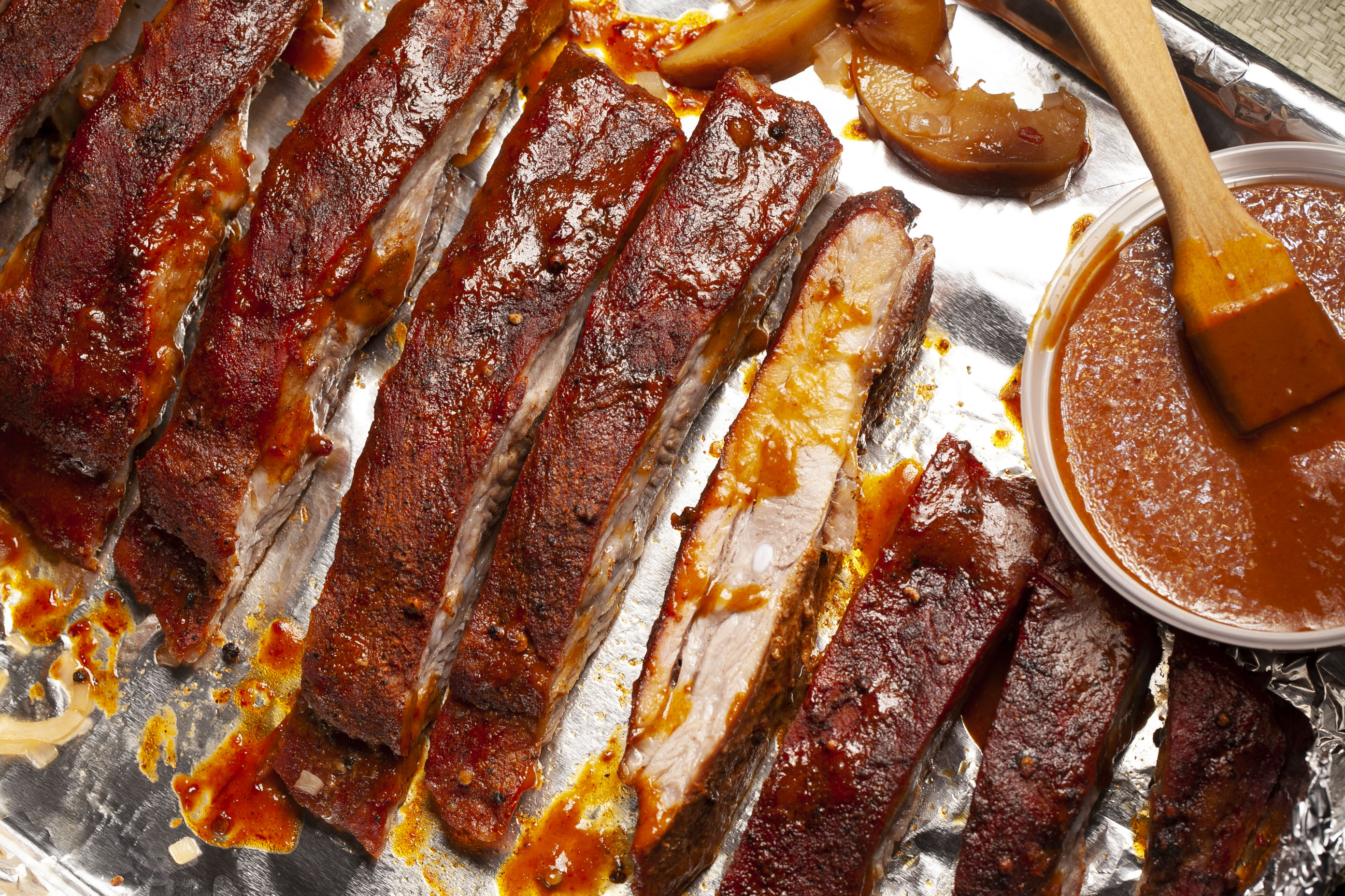 OvenBaked Ribs with Peach Barbecue Sauce Recipe