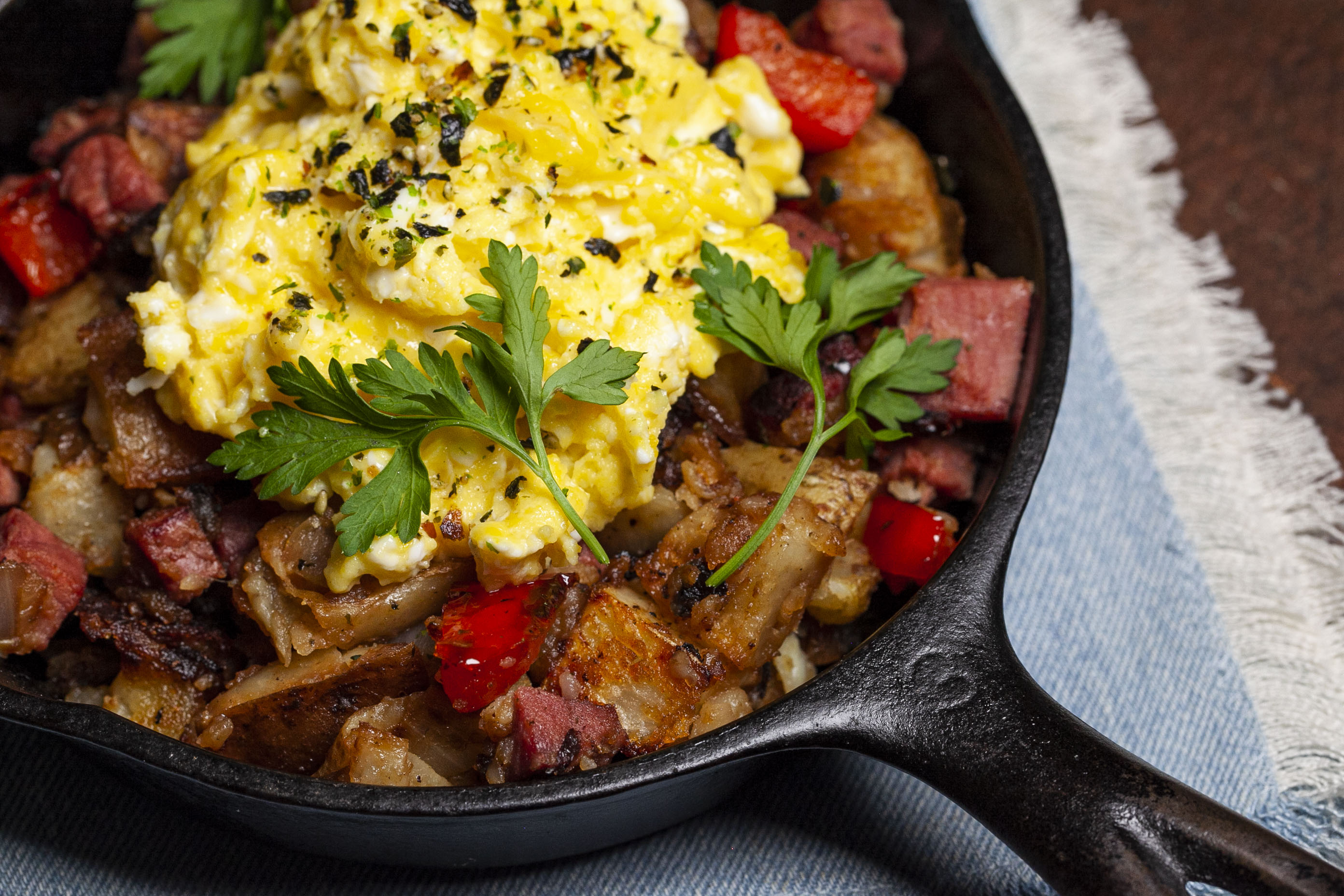 Corned Beef Hash with Creamy Scrambled Eggs Recipe
