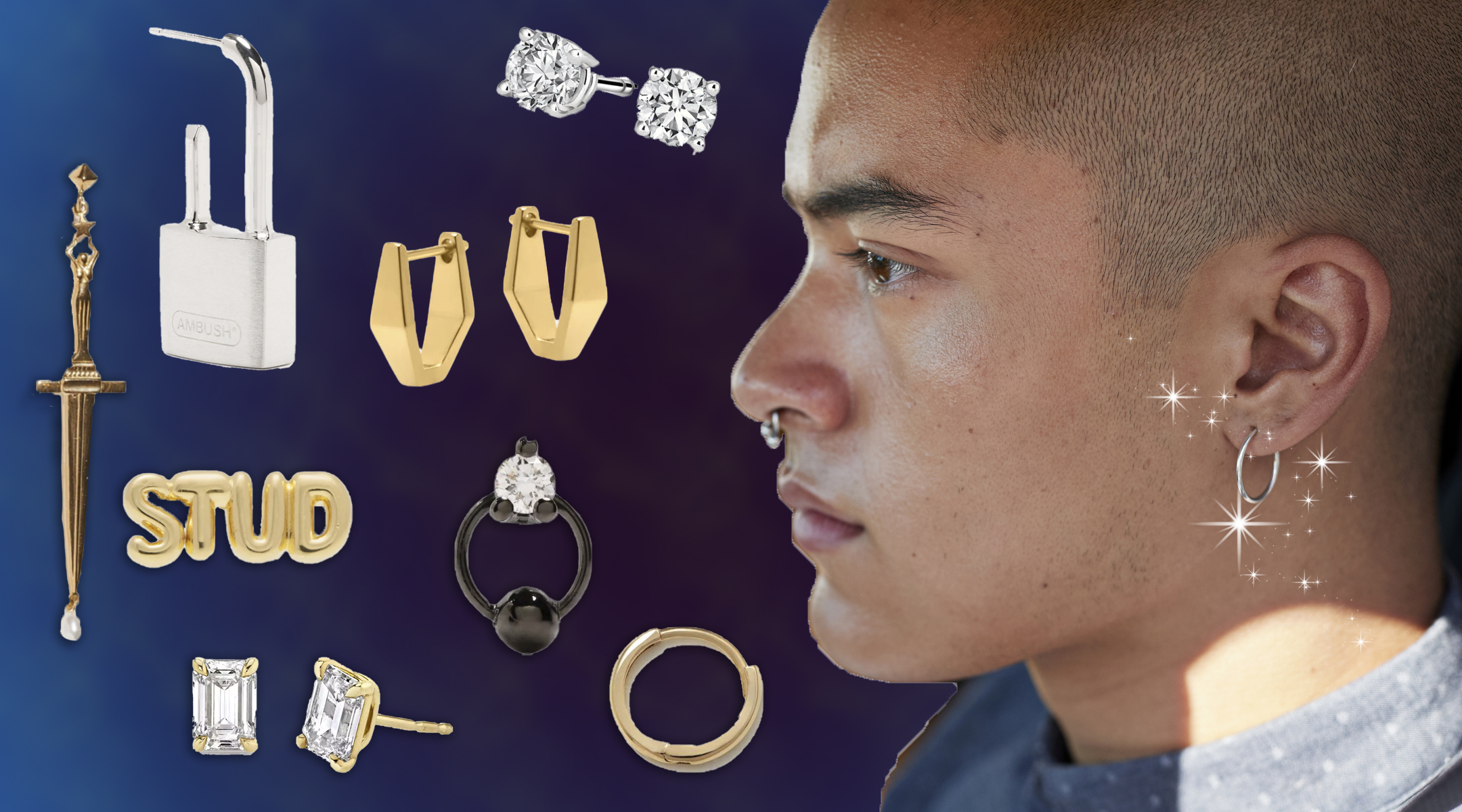 CZ Stud Huggies Hoop Earrings Double Earrings for Women's Men's Ear  Piercing in 14K Solid Gold Dainty Stud Earrings for Everyday Jewelry -  Walmart.com