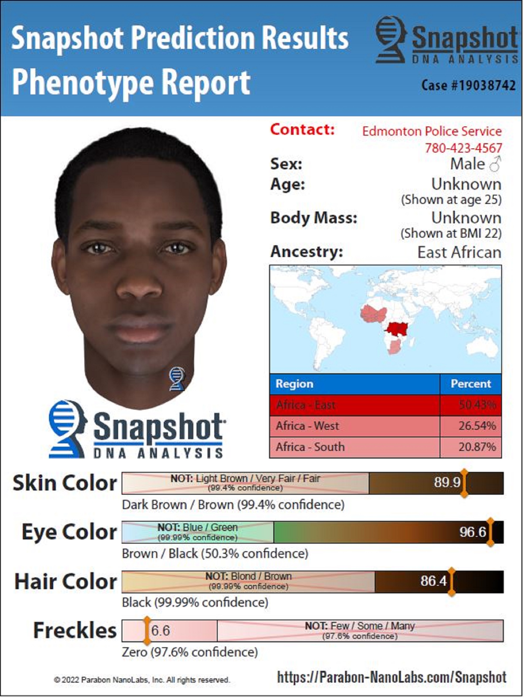 Police in Edmonton, Canada released a photo generated by Parabon NanoLabs using only the suspect's DNA, calling the decision a "last resort" (Chloe Xiang/VICE)