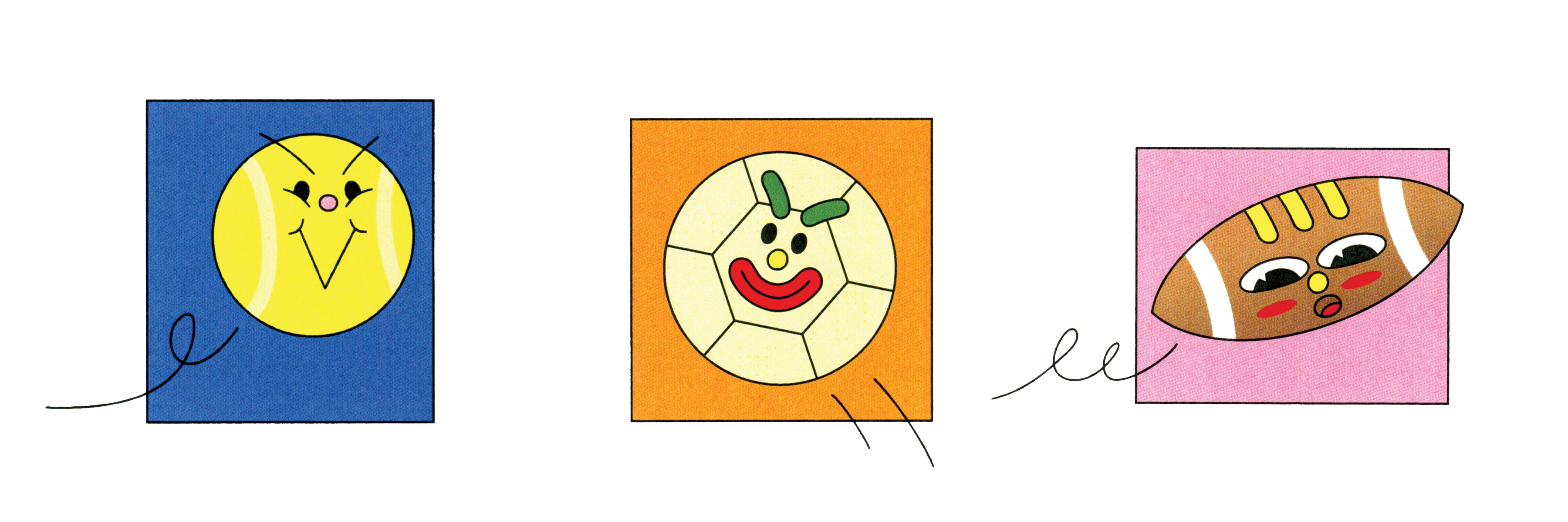 Ein Tennisball, ein Fußball und ein Football