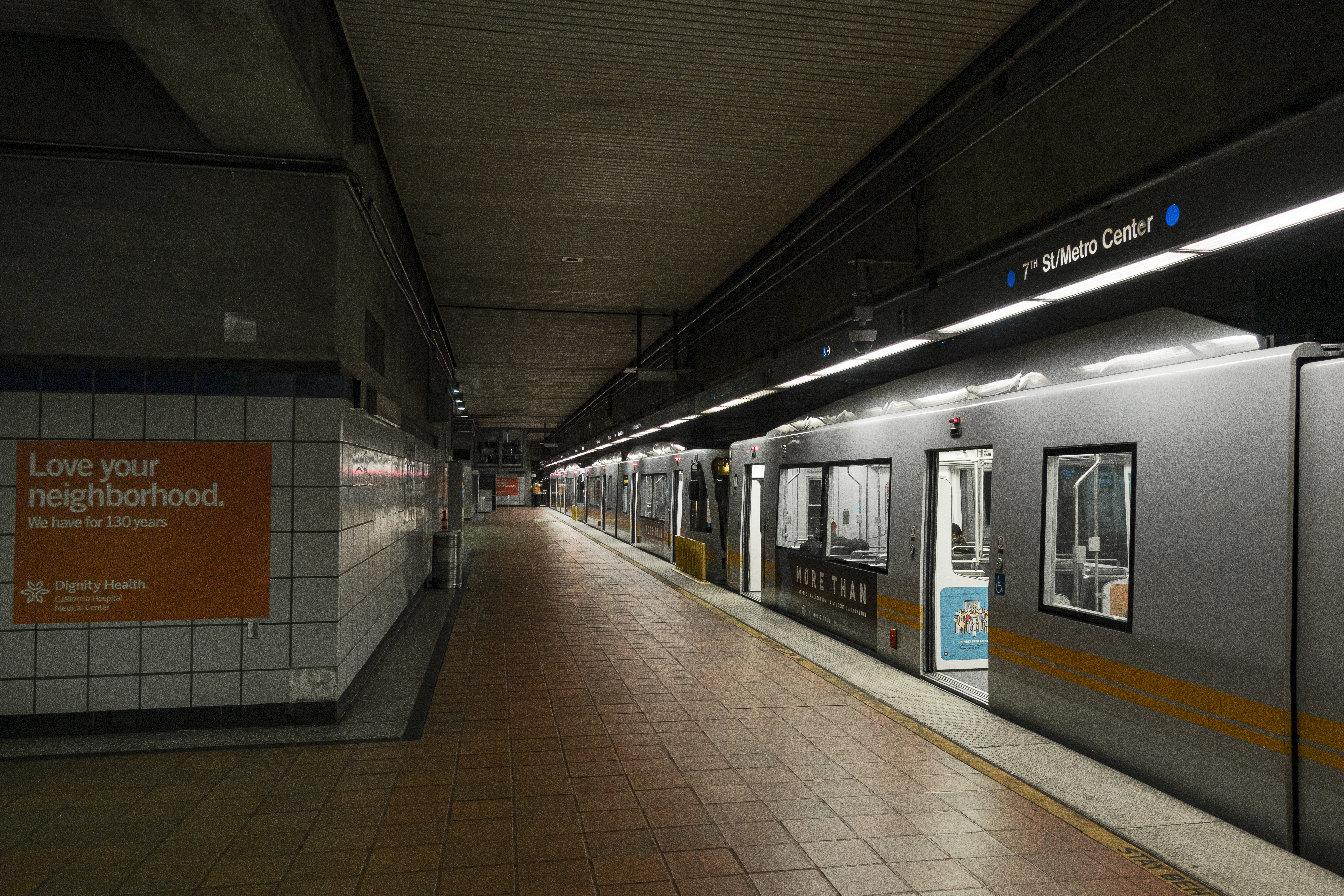 Flower St and 7th St at the 7th Street Metro Station